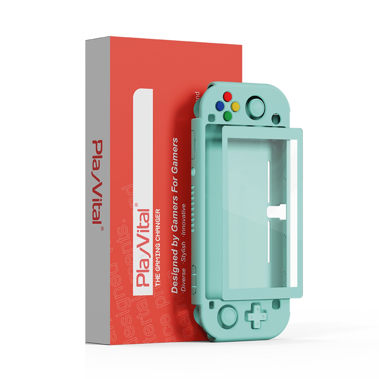 PlayVital ハードシェル保護ケース (スクリーンプロテクター、サムグリップキャップ、ボタンキャップ付き) Switch Lite 用【ミスティ グリーン】