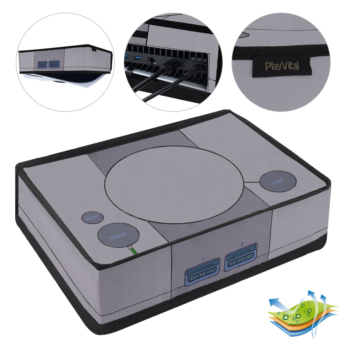 PlayVital 横式 傷防止 防水ナイロンダストカバー PS5 コンソール デジタル版 & 通常版用【レトロ32ビット風カバー】