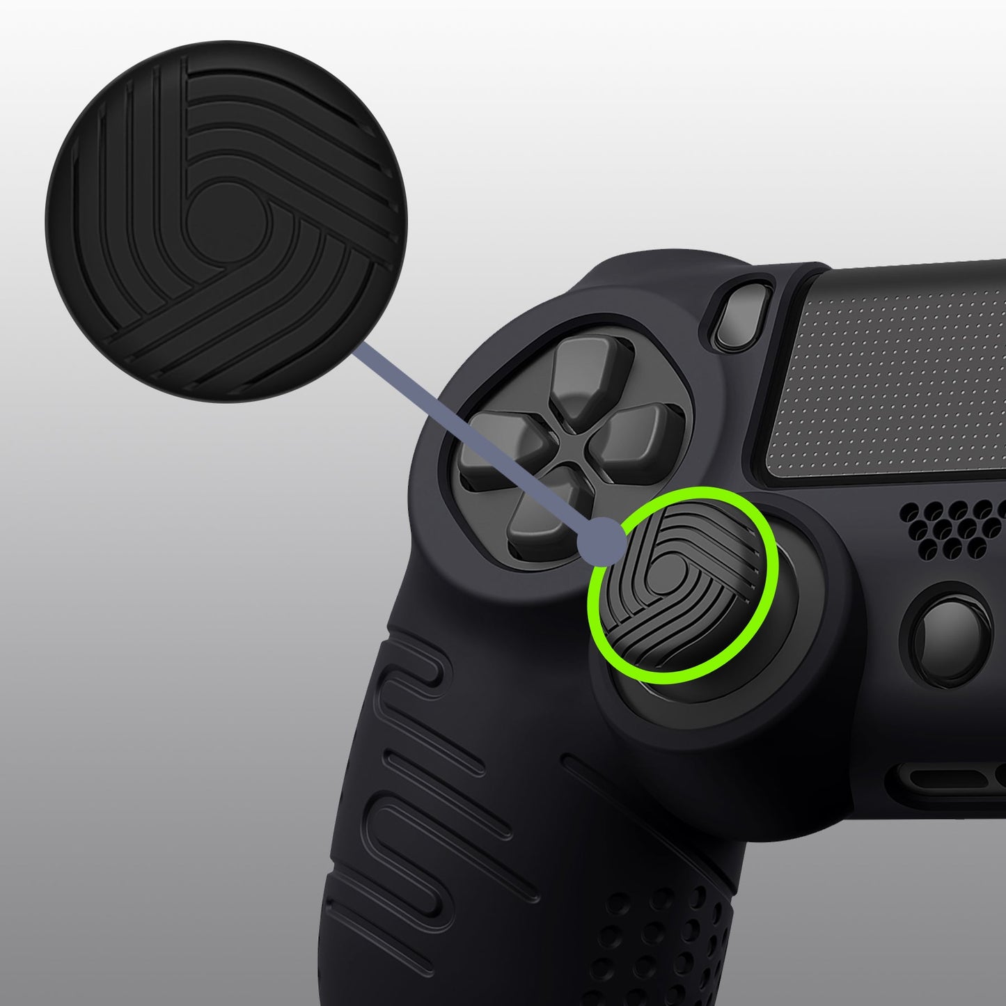 PlayVital Line & Dot シリコン カバー スキン サムグリップキャップ付き PS4 Slim Pro コントローラー用 【ブラック】