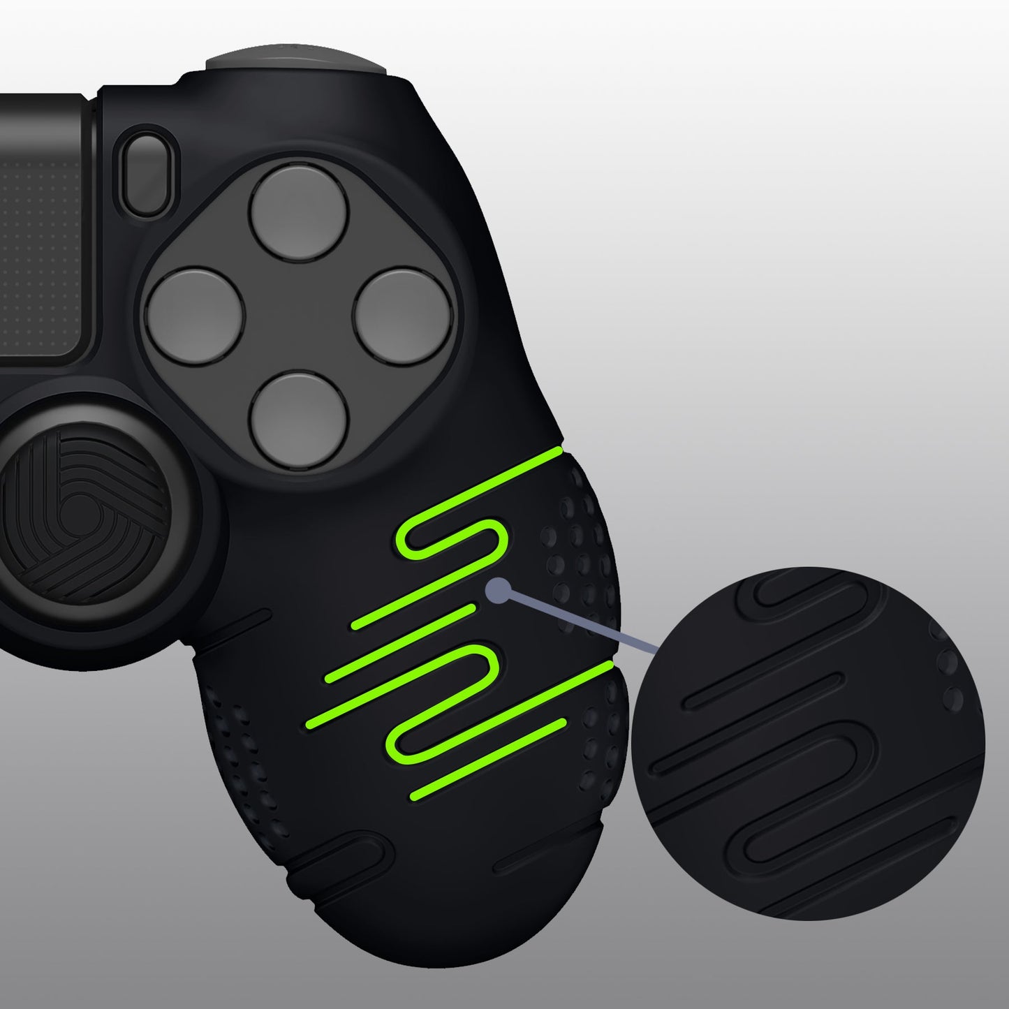 PlayVital Line & Dot シリコン カバー スキン サムグリップキャップ付き PS4 Slim Pro コントローラー用 【ブラック】