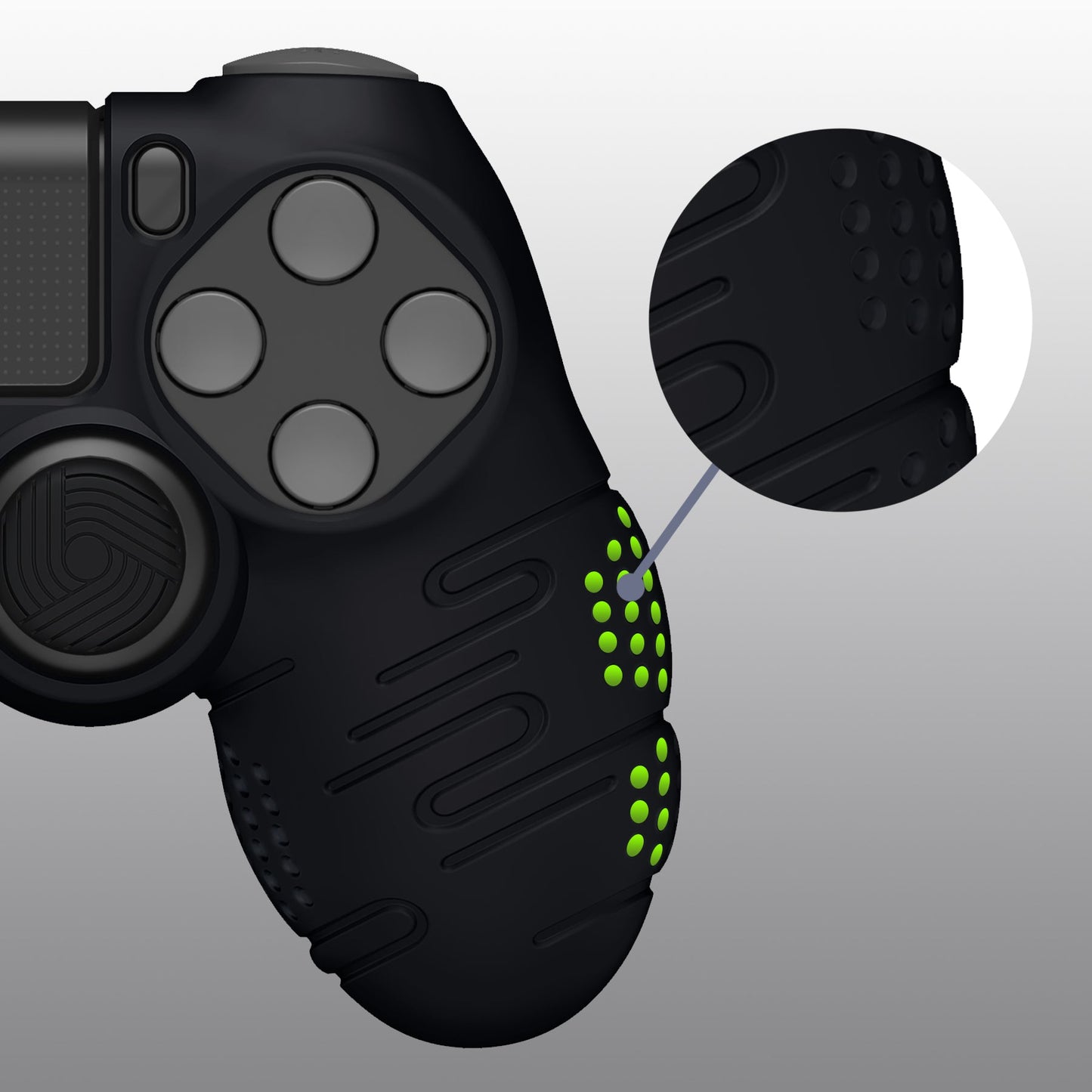 PlayVital Line & Dot シリコン カバー スキン サムグリップキャップ付き PS4 Slim Pro コントローラー用 【ブラック】