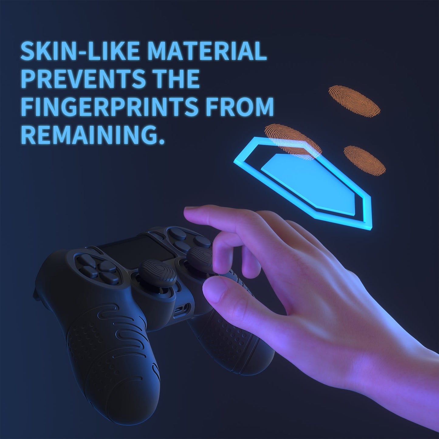 PlayVital Line & Dot シリコン カバー スキン サムグリップキャップ付き PS4 Slim Pro コントローラー用 【ブラック】