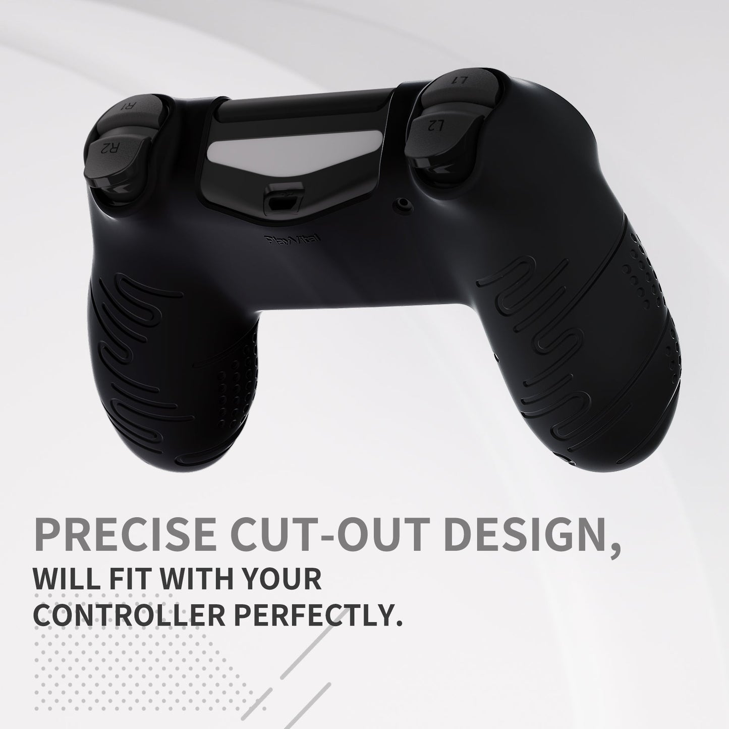 PlayVital Line & Dot シリコン カバー スキン サムグリップキャップ付き PS4 Slim Pro コントローラー用 【ブラック】