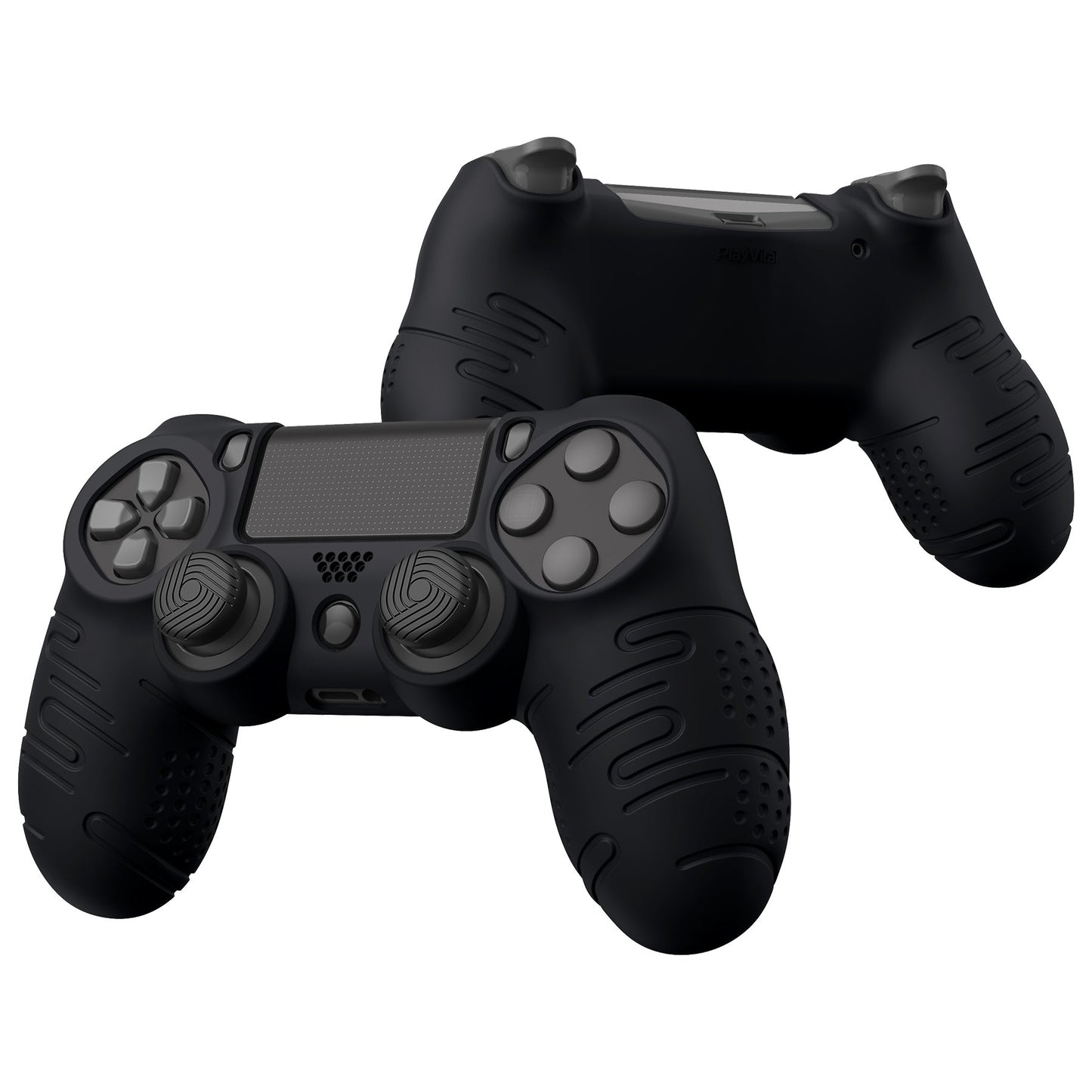 PlayVital Line & Dot シリコン カバー スキン サムグリップキャップ付き PS4 Slim Pro コントローラー用 【ブラック】