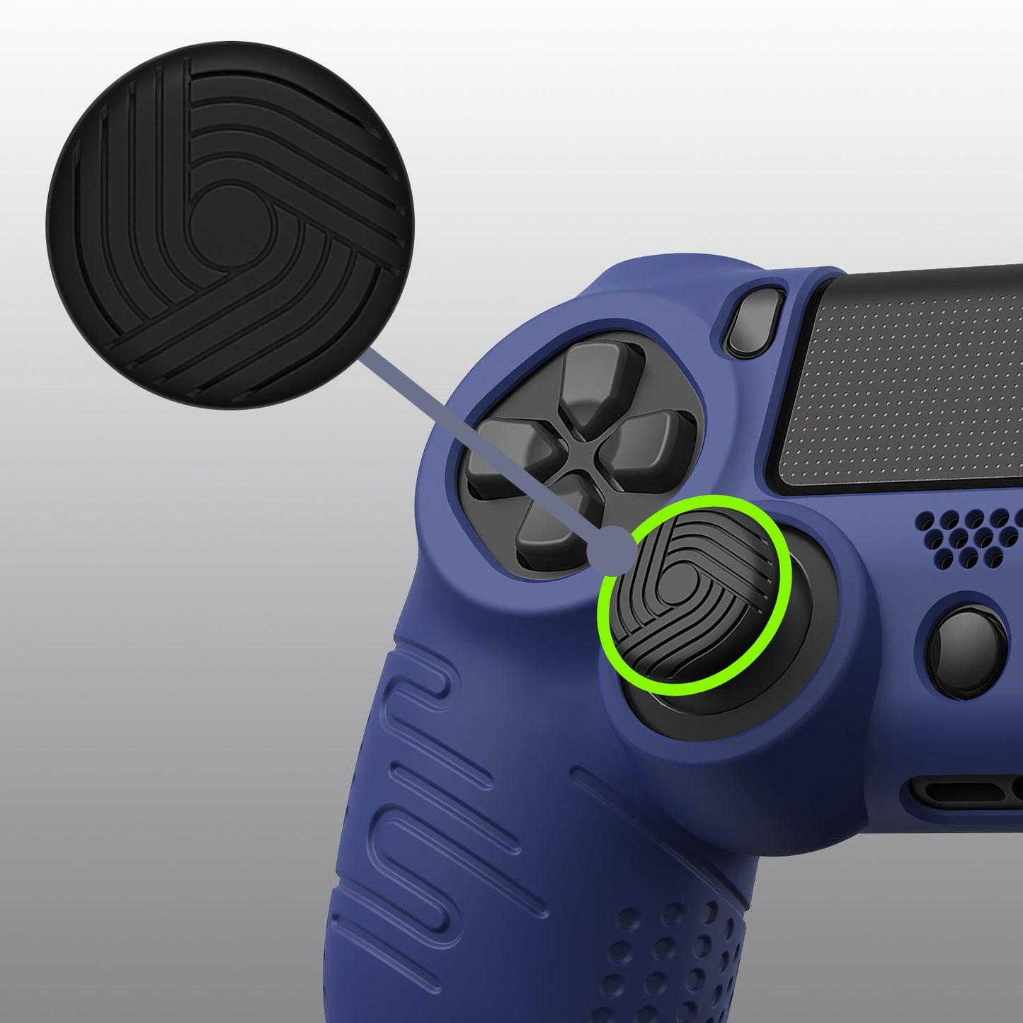 PlayVital Line & Dot シリコン カバー スキン サムグリップキャップ付き PS4 Slim Pro コントローラー用【ミッドナイトブルー】