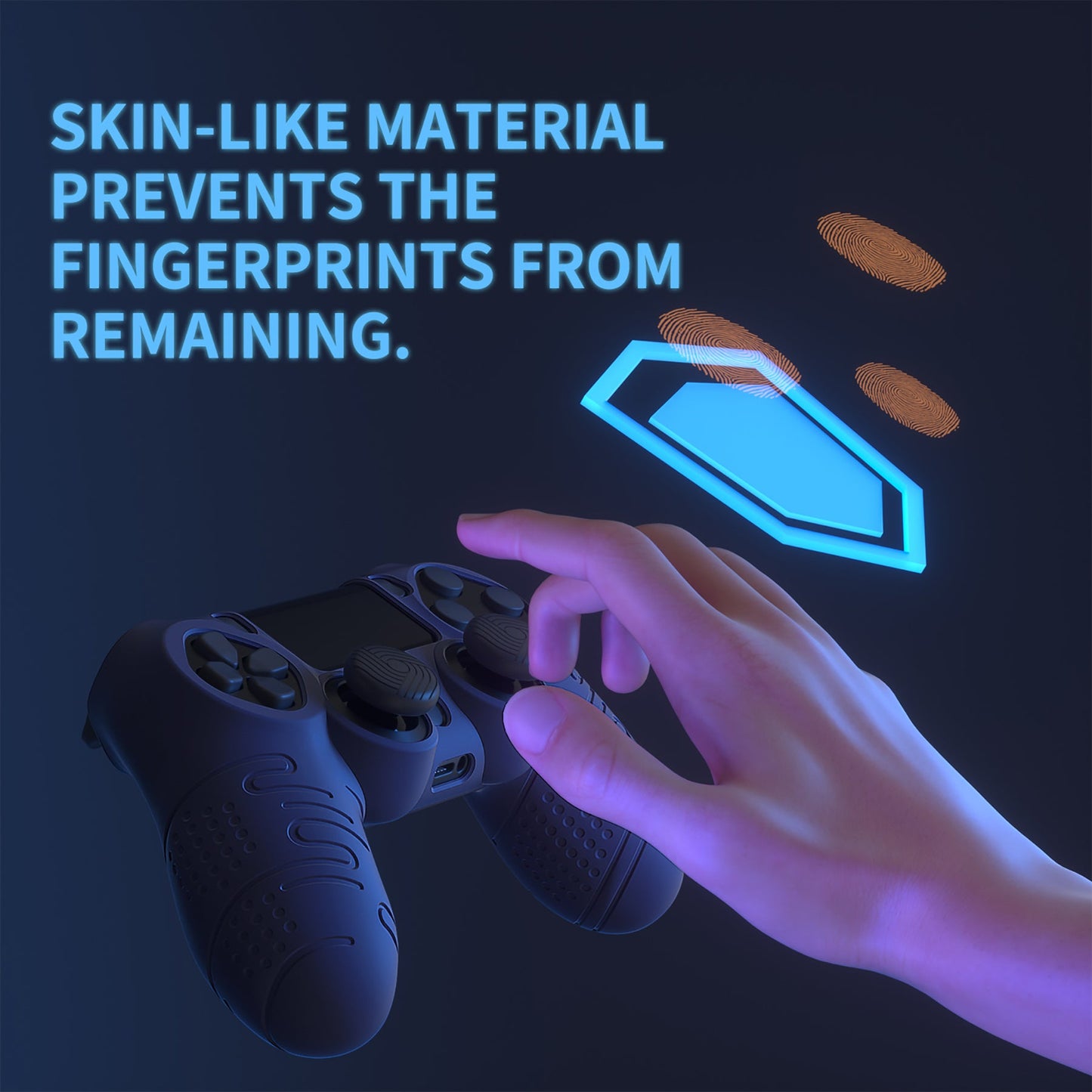 PlayVital Line & Dot シリコン カバー スキン サムグリップキャップ付き PS4 Slim Pro コントローラー用【ミッドナイトブルー】