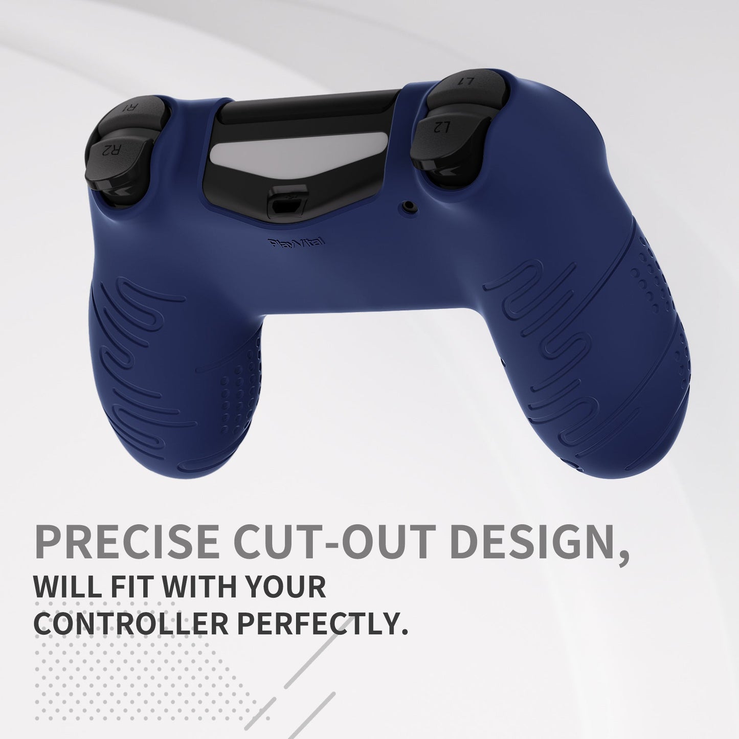PlayVital Line & Dot シリコン カバー スキン サムグリップキャップ付き PS4 Slim Pro コントローラー用【ミッドナイトブルー】