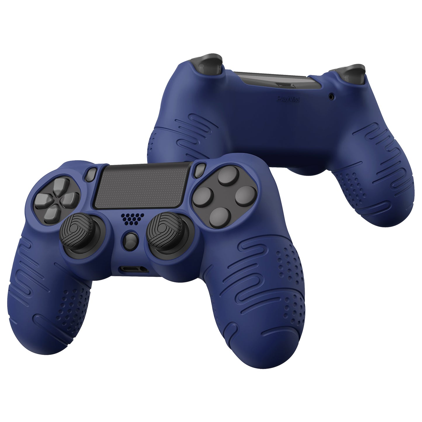 PlayVital Line & Dot シリコン カバー スキン サムグリップキャップ付き PS4 Slim Pro コントローラー用【ミッドナイトブルー】
