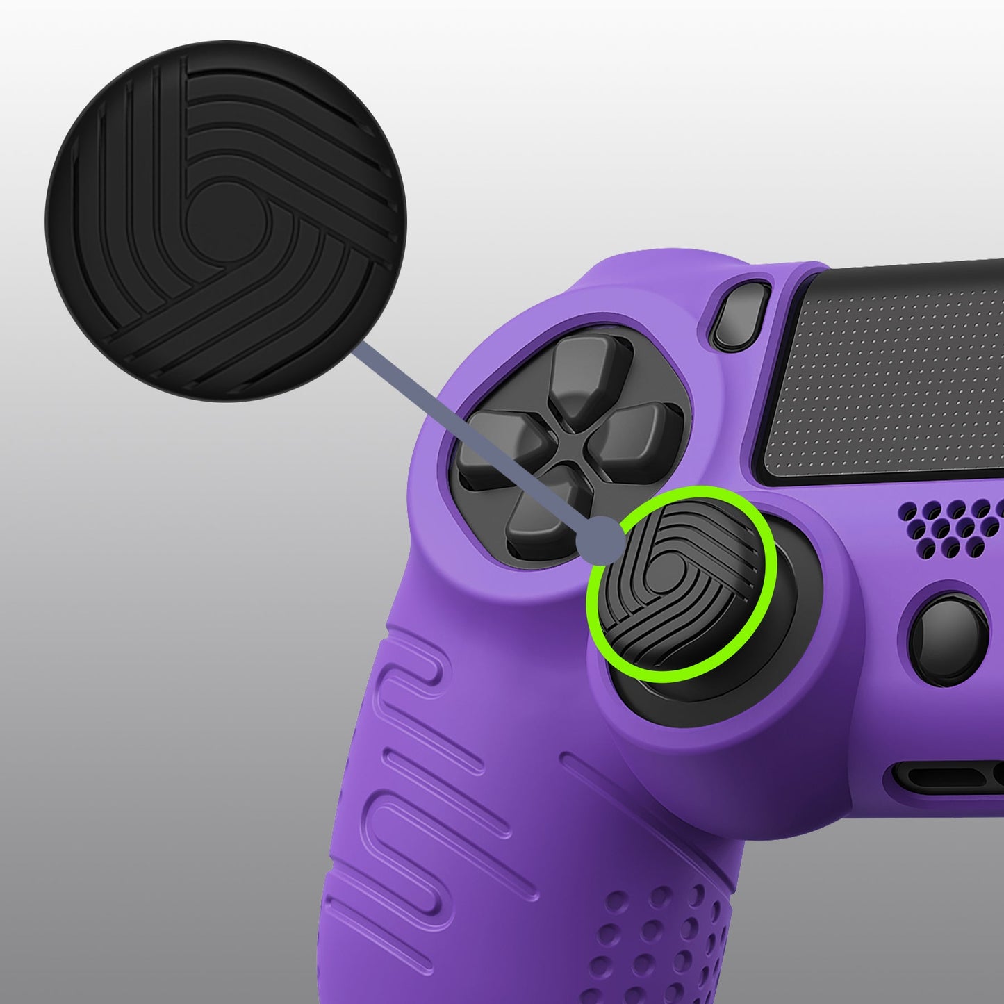 PlayVital Line & Dot シリコン カバー スキン サムグリップキャップ付き PS4 Slim Pro コントローラー用【パープル】