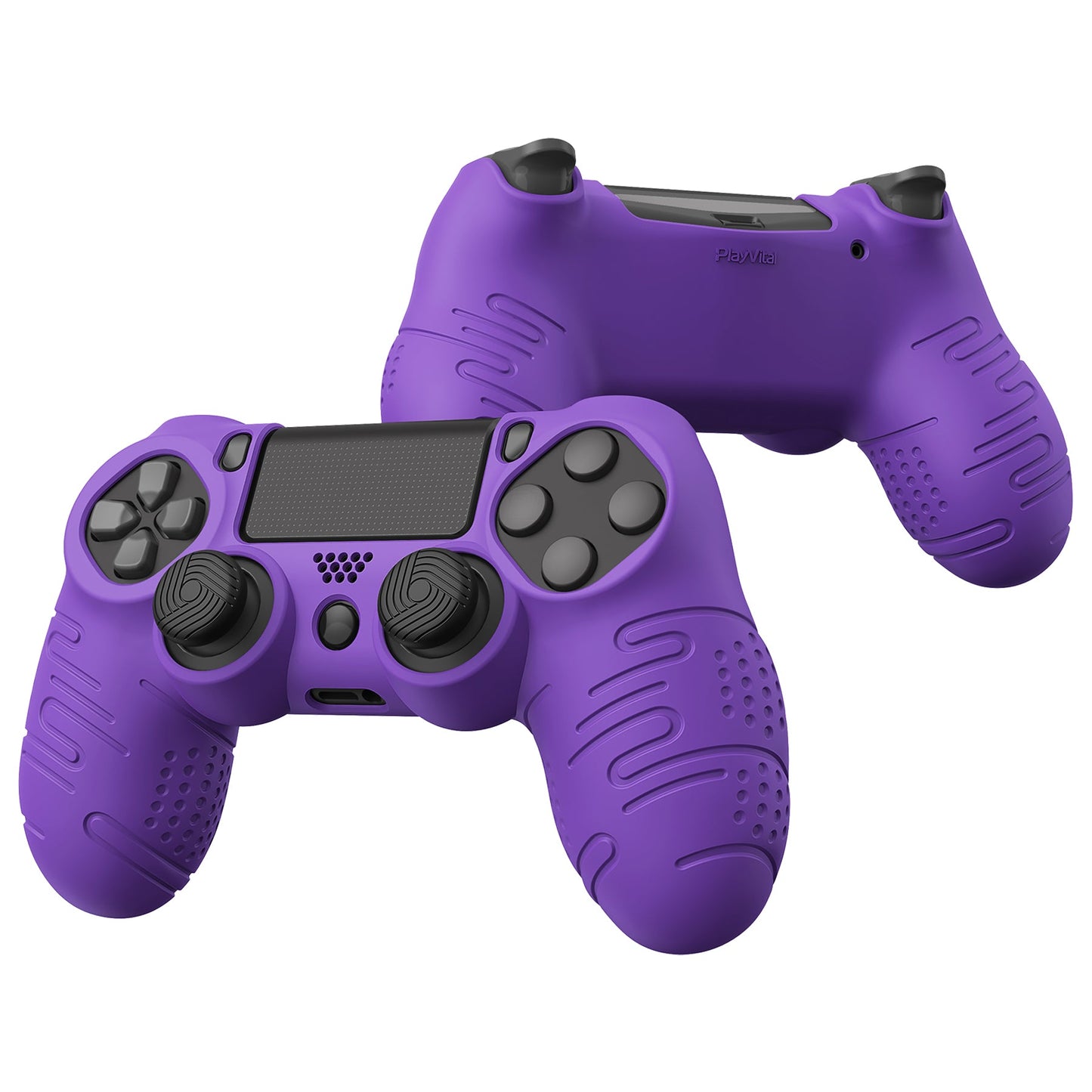 PlayVital Line & Dot シリコン カバー スキン サムグリップキャップ付き PS4 Slim Pro コントローラー用【パープル】
