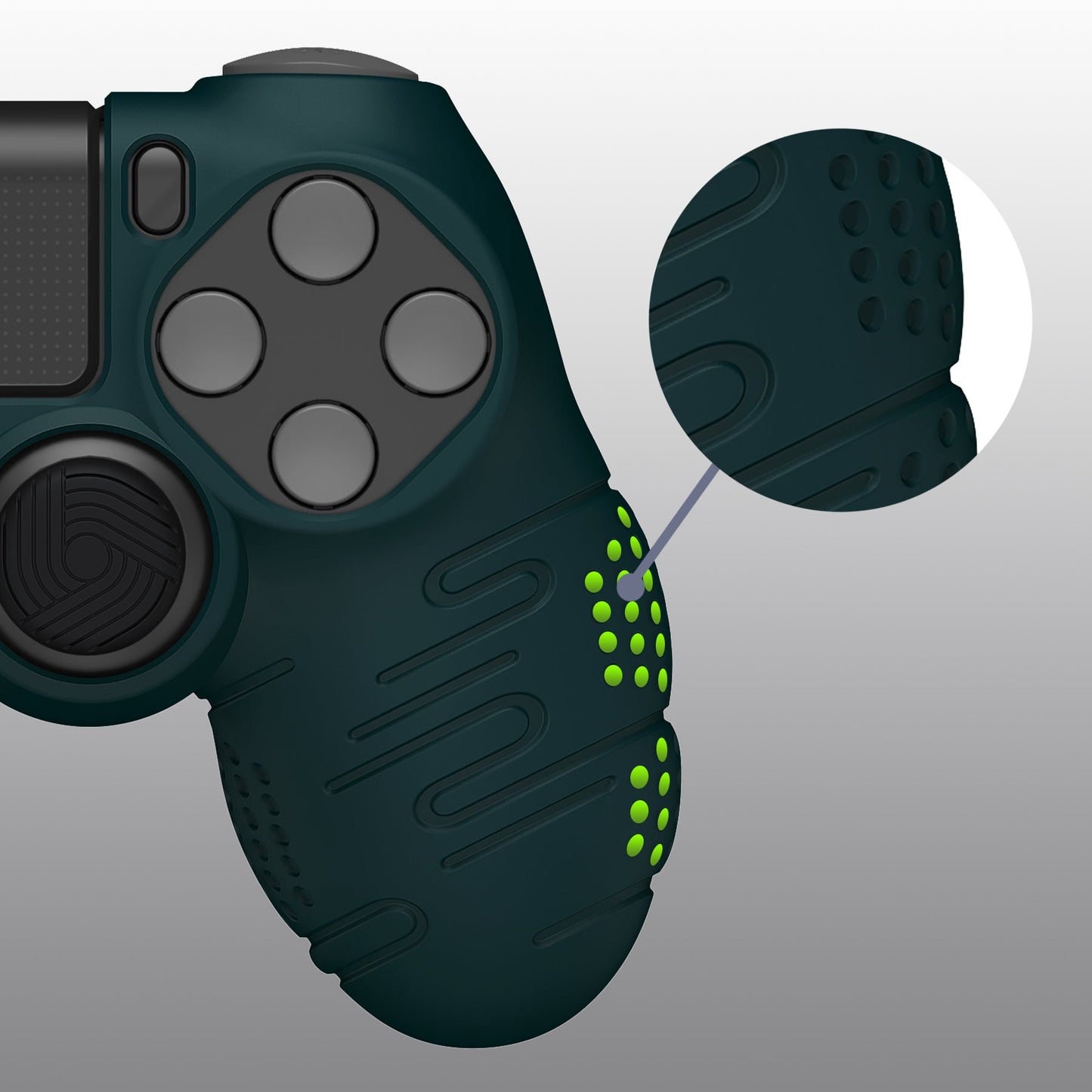 PlayVital Line & Dot シリコン カバー スキン サムグリップキャップ付き PS4 Slim Pro コントローラー用【レーシンググリーン】