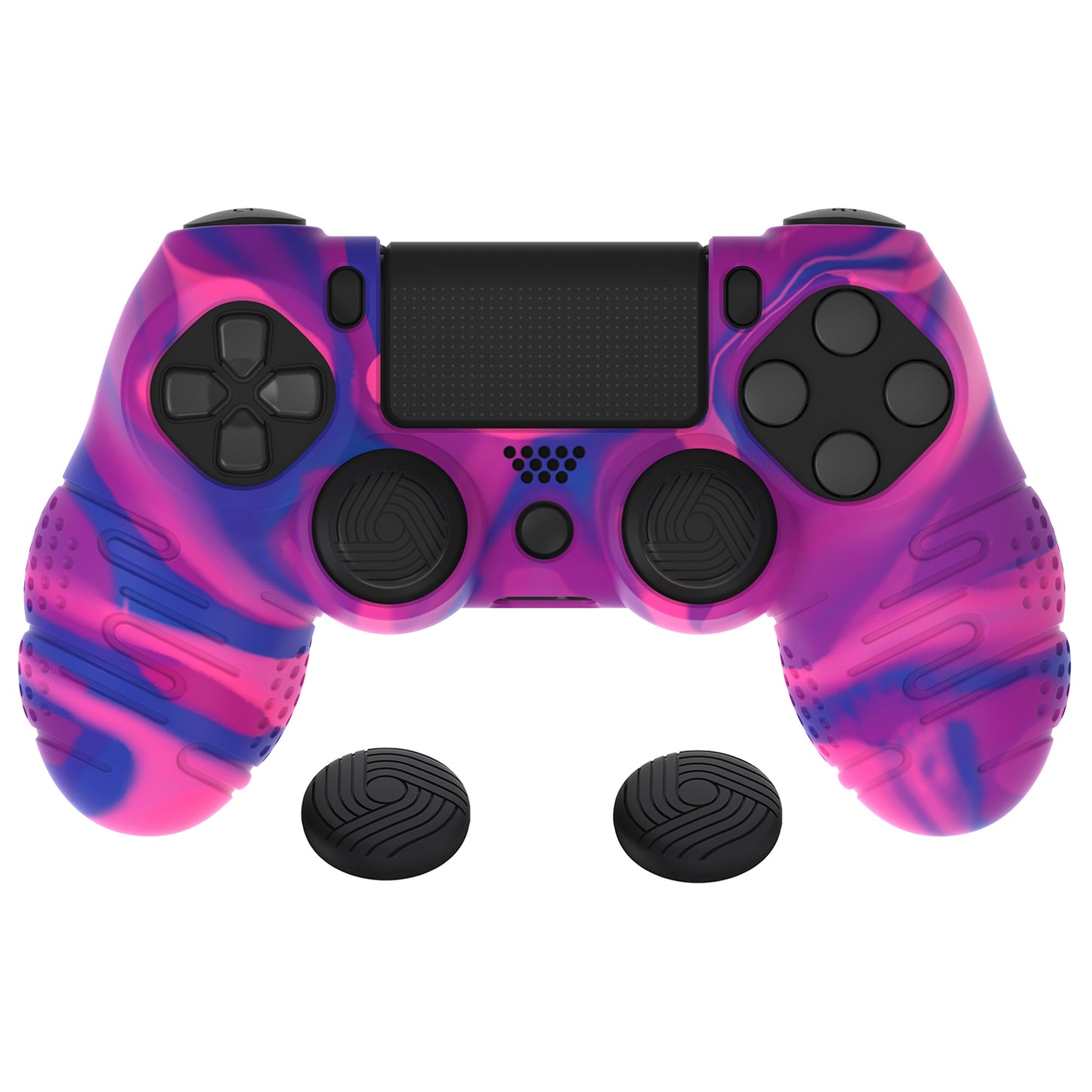 PlayVital Line & Dot シリコン カバー スキン サムグリップキャップ付き PS4 Slim Pro コントローラー用【ピンク&パープル&ブルー】