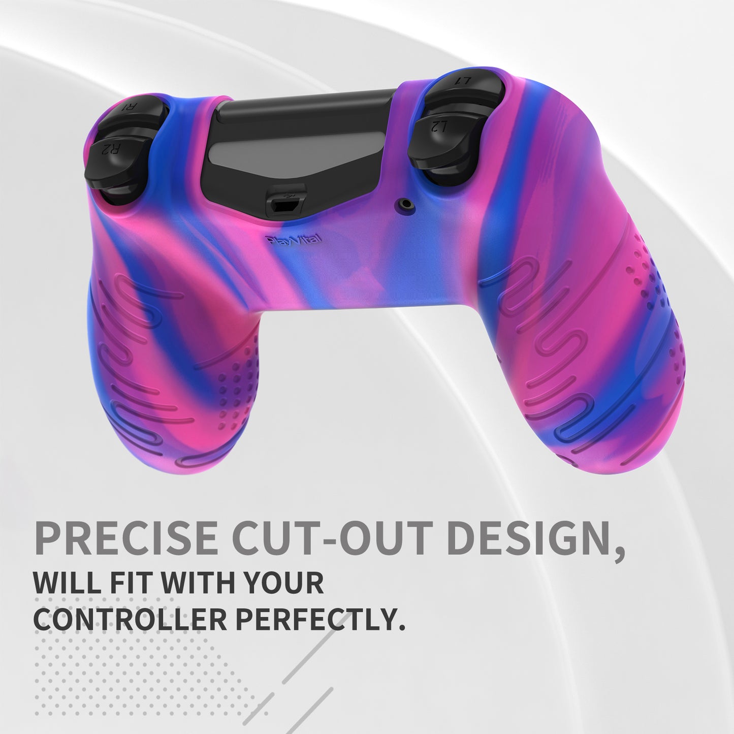 PlayVital Line & Dot シリコン カバー スキン サムグリップキャップ付き PS4 Slim Pro コントローラー用【ピンク&パープル&ブルー】