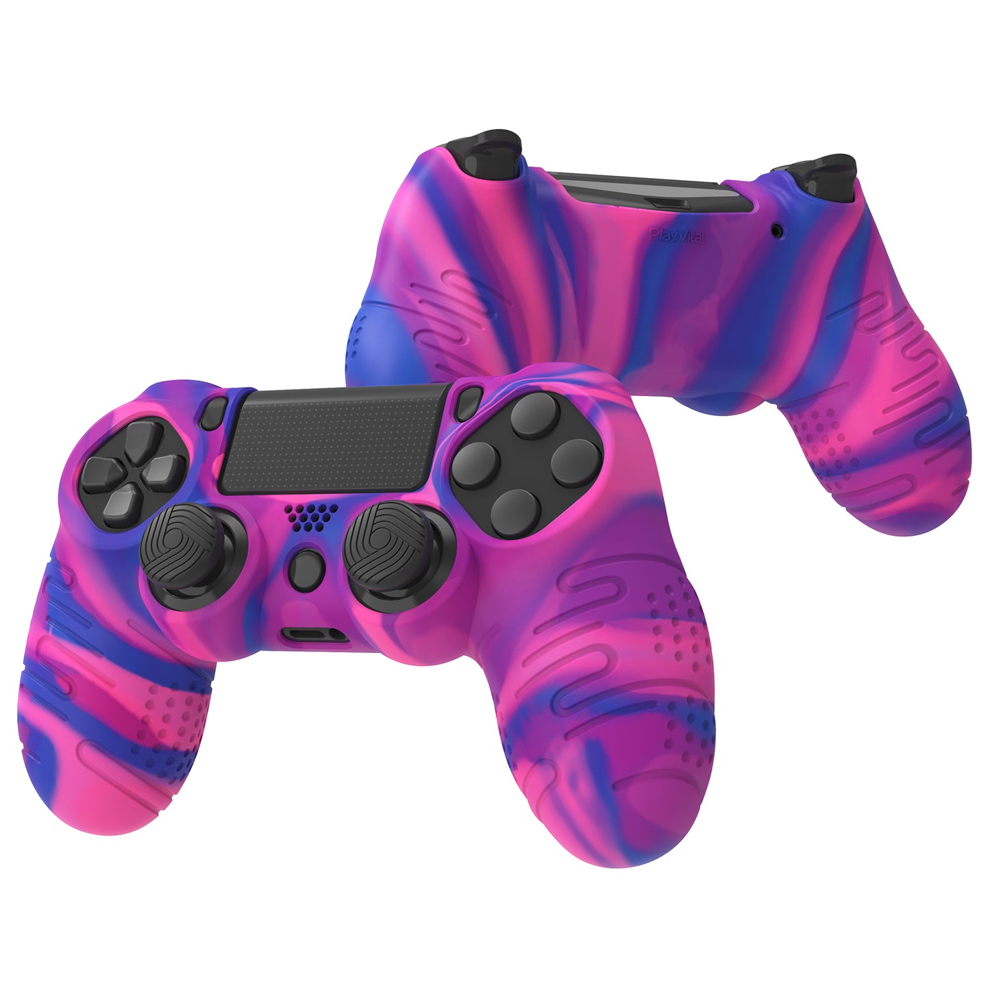 PlayVital Line & Dot シリコン カバー スキン サムグリップキャップ付き PS4 Slim Pro コントローラー用【ピンク&パープル&ブルー】