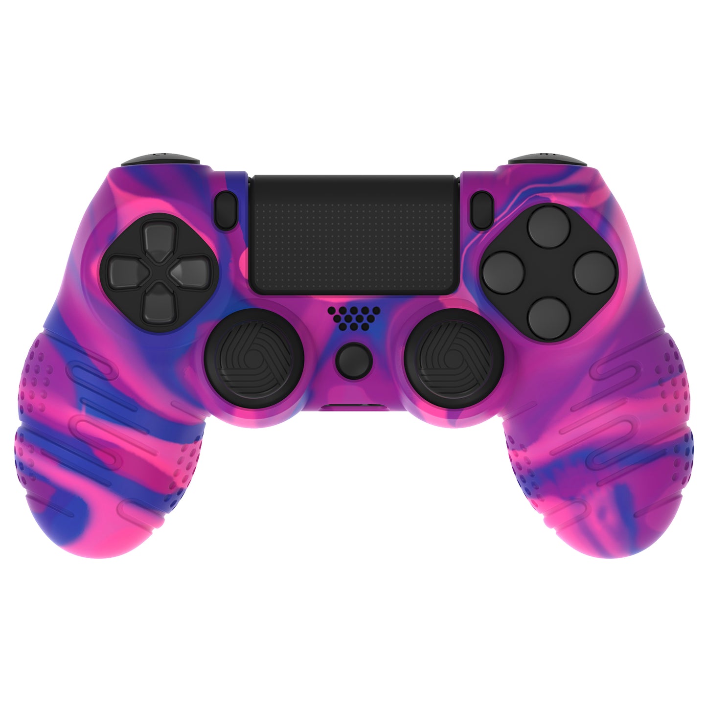 PlayVital Line & Dot シリコン カバー スキン サムグリップキャップ付き PS4 Slim Pro コントローラー用【ピンク&パープル&ブルー】