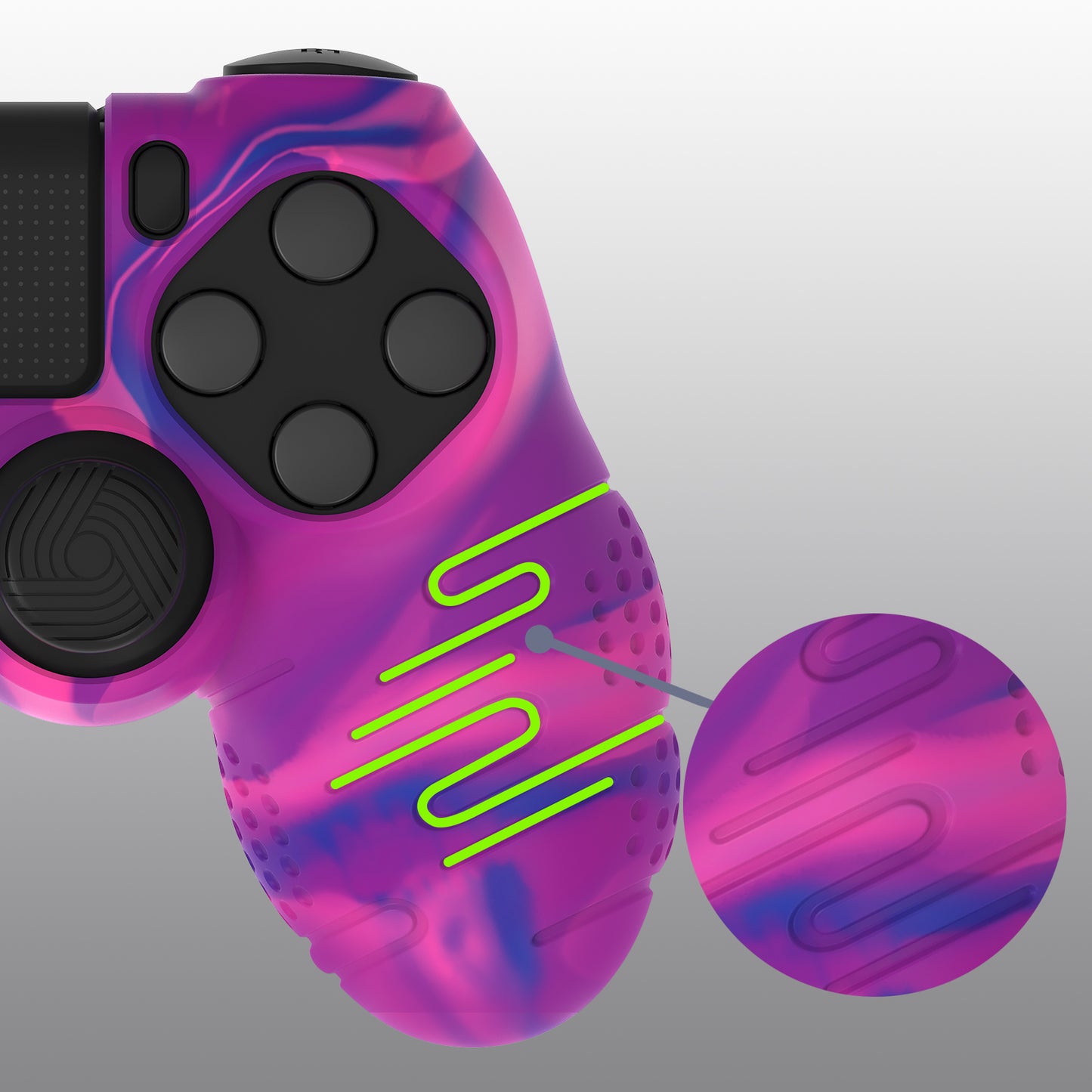 PlayVital Line & Dot シリコン カバー スキン サムグリップキャップ付き PS4 Slim Pro コントローラー用【ピンク&パープル&ブルー】