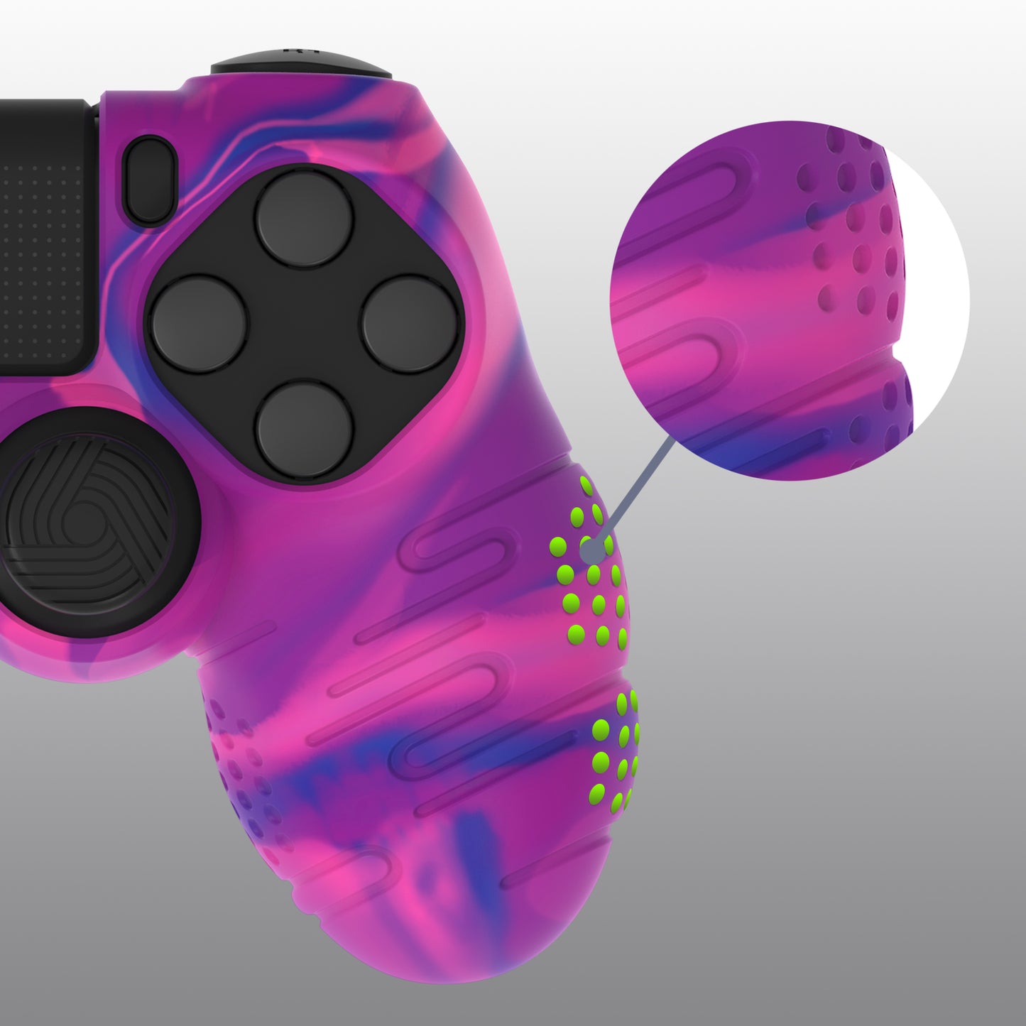 PlayVital Line & Dot シリコン カバー スキン サムグリップキャップ付き PS4 Slim Pro コントローラー用【ピンク&パープル&ブルー】