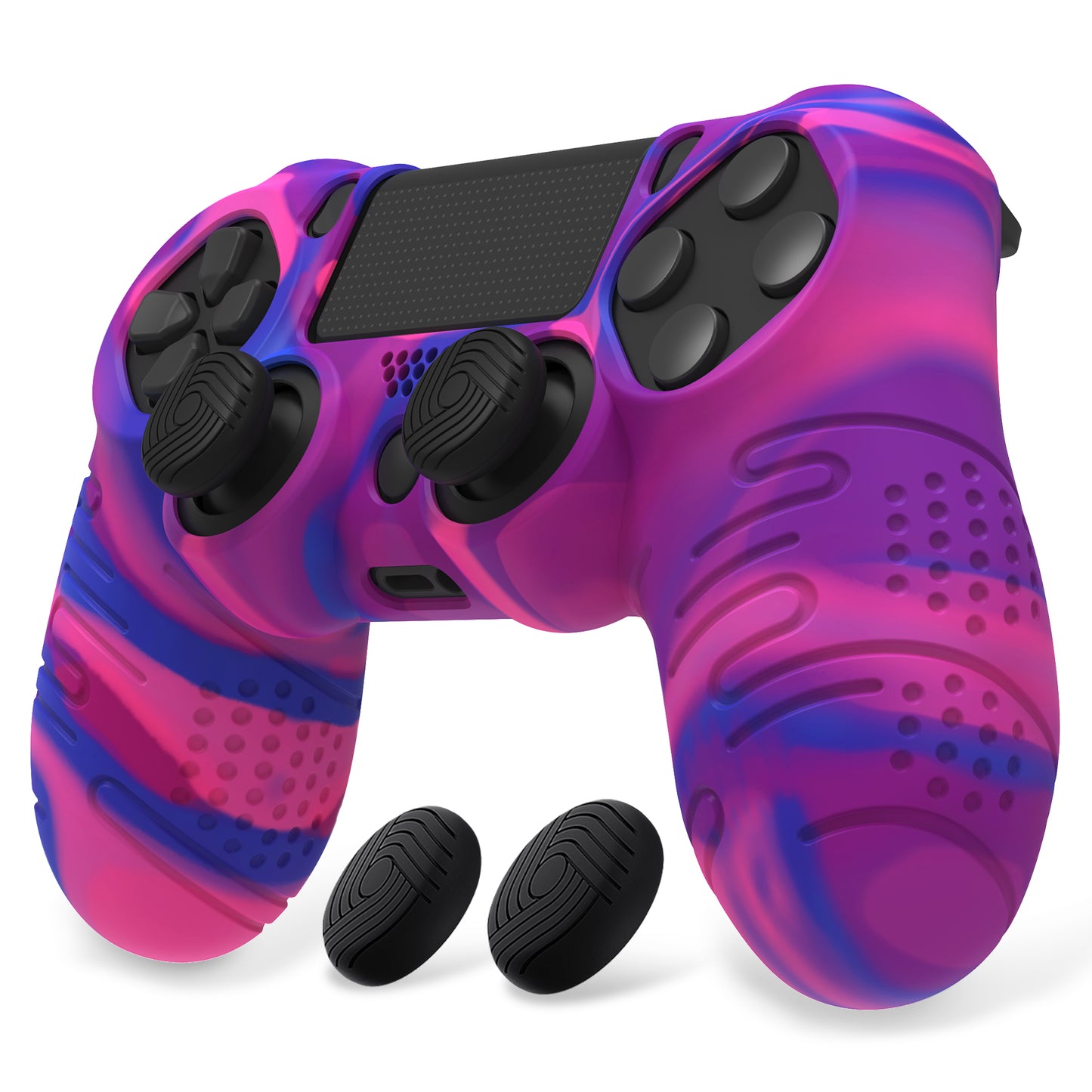 PlayVital Line & Dot シリコン カバー スキン サムグリップキャップ付き PS4 Slim Pro コントローラー用【ピンク&パープル&ブルー】