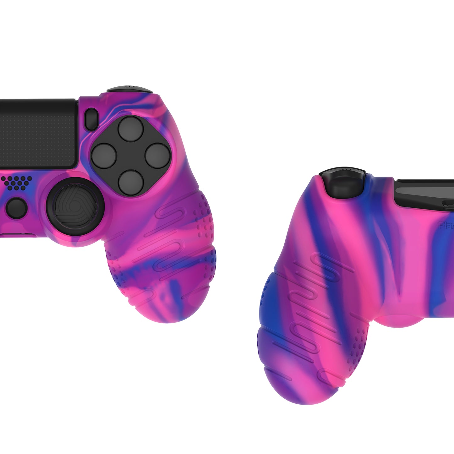 PlayVital Line & Dot シリコン カバー スキン サムグリップキャップ付き PS4 Slim Pro コントローラー用【ピンク&パープル&ブルー】