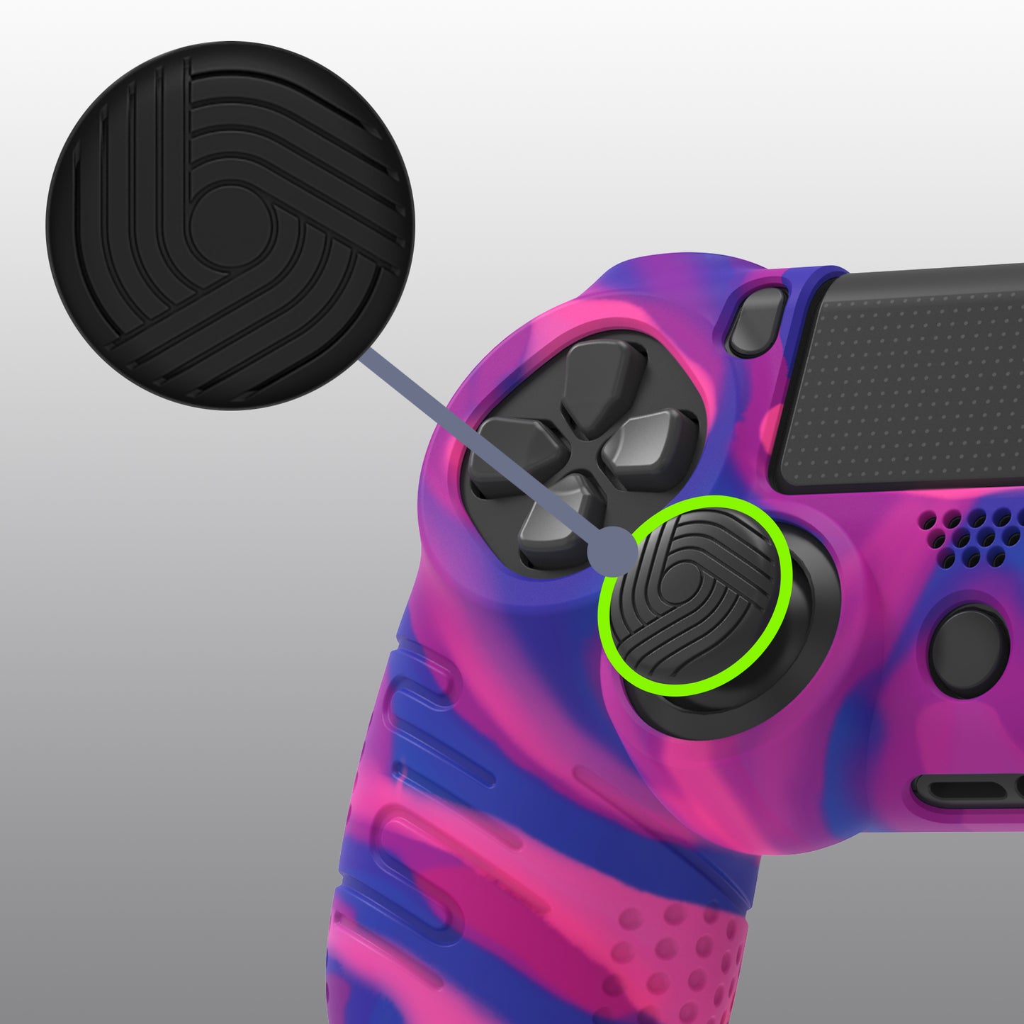 PlayVital Line & Dot シリコン カバー スキン サムグリップキャップ付き PS4 Slim Pro コントローラー用【ピンク&パープル&ブルー】