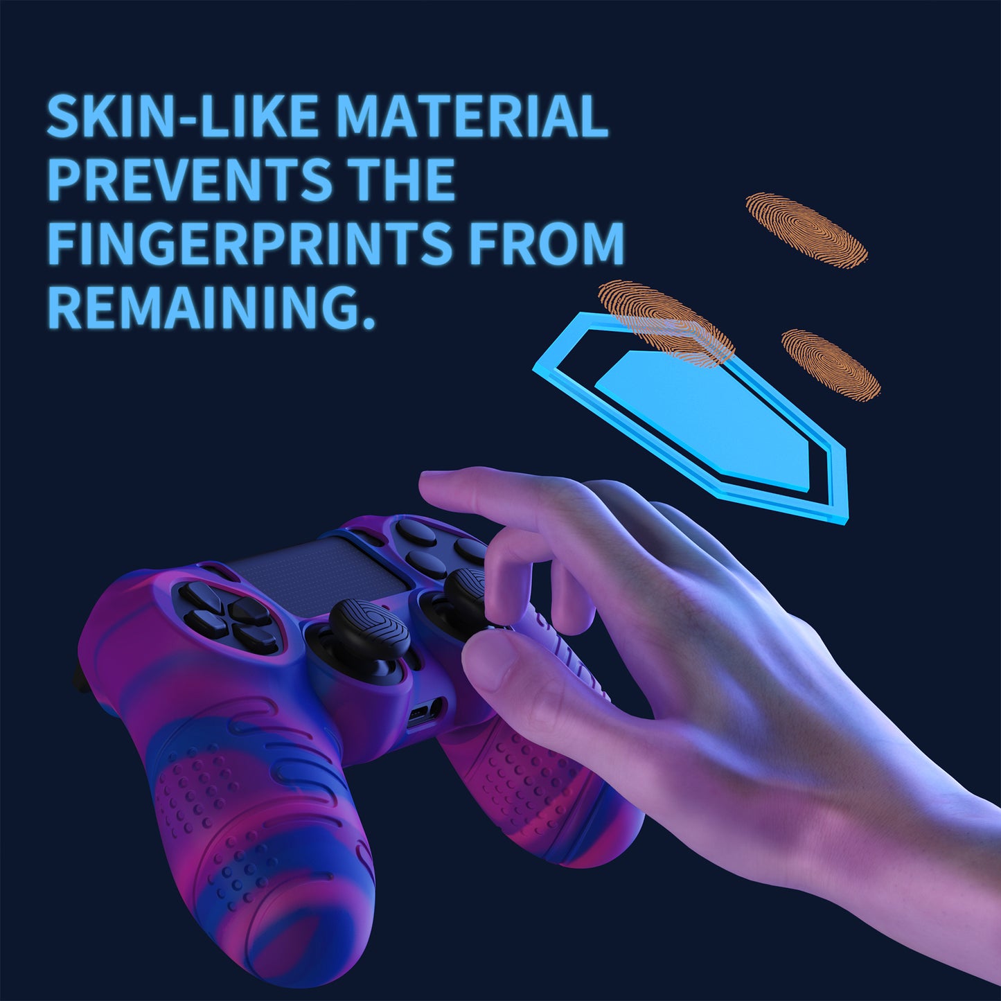 PlayVital Line & Dot シリコン カバー スキン サムグリップキャップ付き PS4 Slim Pro コントローラー用【ピンク&パープル&ブルー】