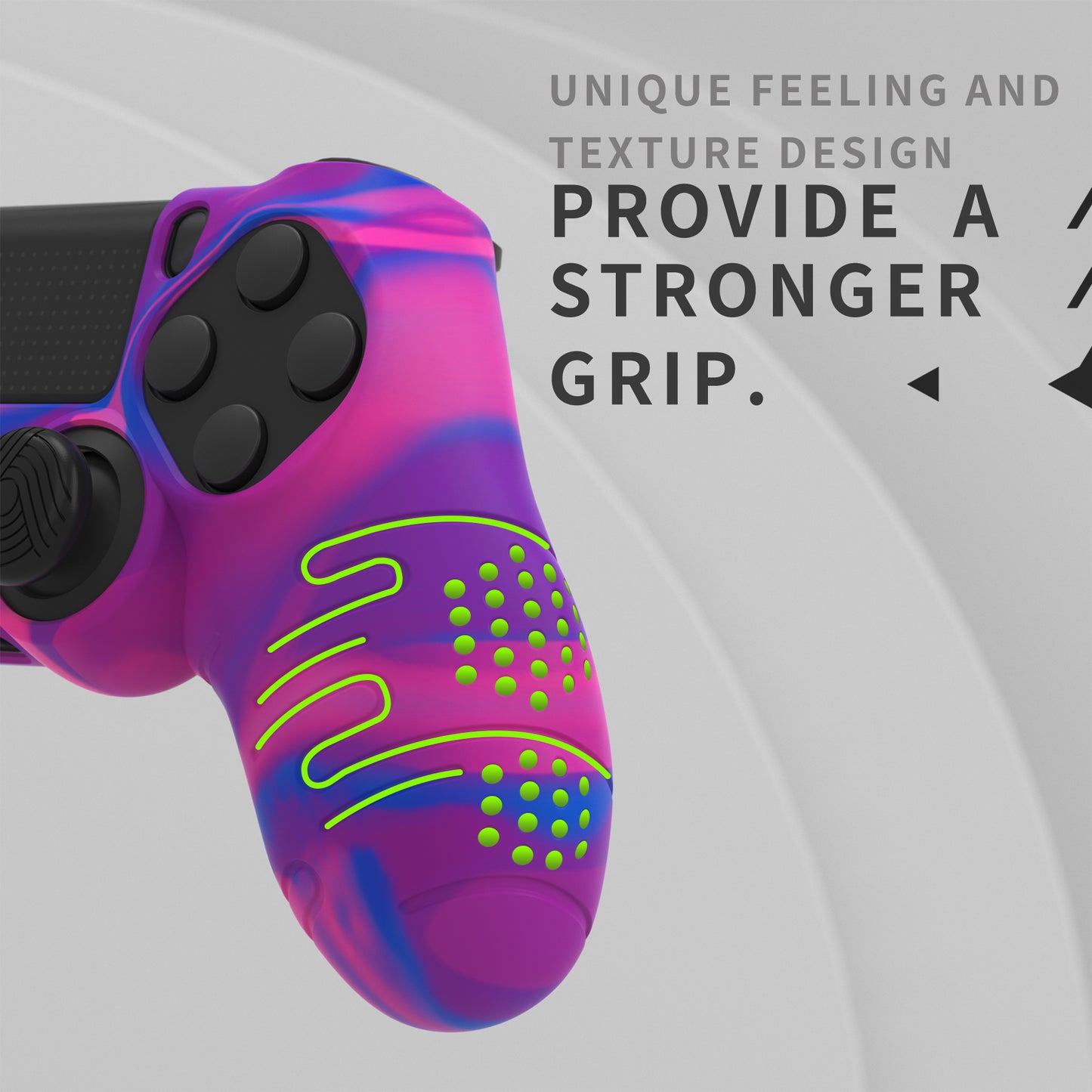 PlayVital Line & Dot シリコン カバー スキン サムグリップキャップ付き PS4 Slim Pro コントローラー用【ピンク&パープル&ブルー】