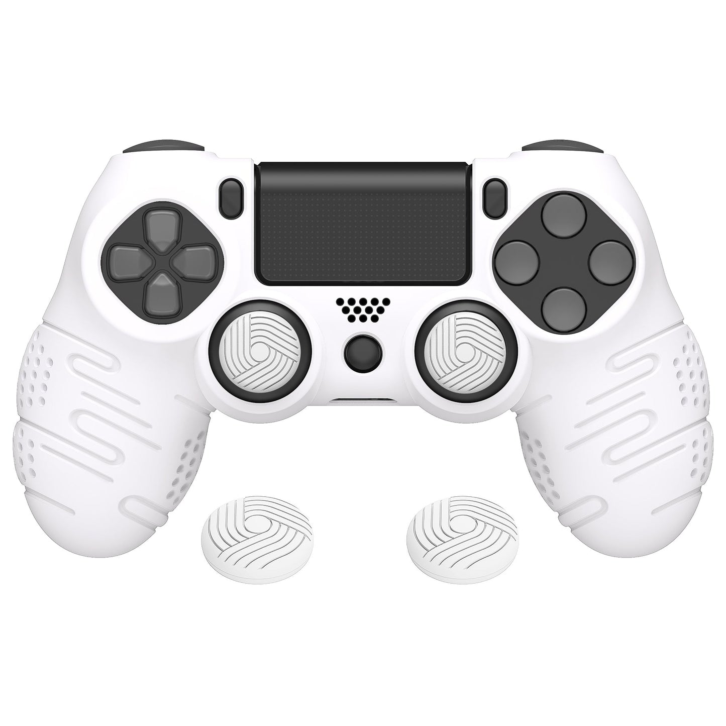 PlayVital Line & Dot シリコン カバー スキン サムグリップキャップ付き PS4 Slim Pro コントローラー用【ホワイト】