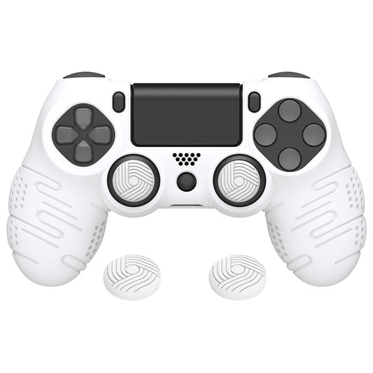 PlayVital Line & Dot シリコン カバー スキン サムグリップキャップ付き PS4 Slim Pro コントローラー用【ホワイト】