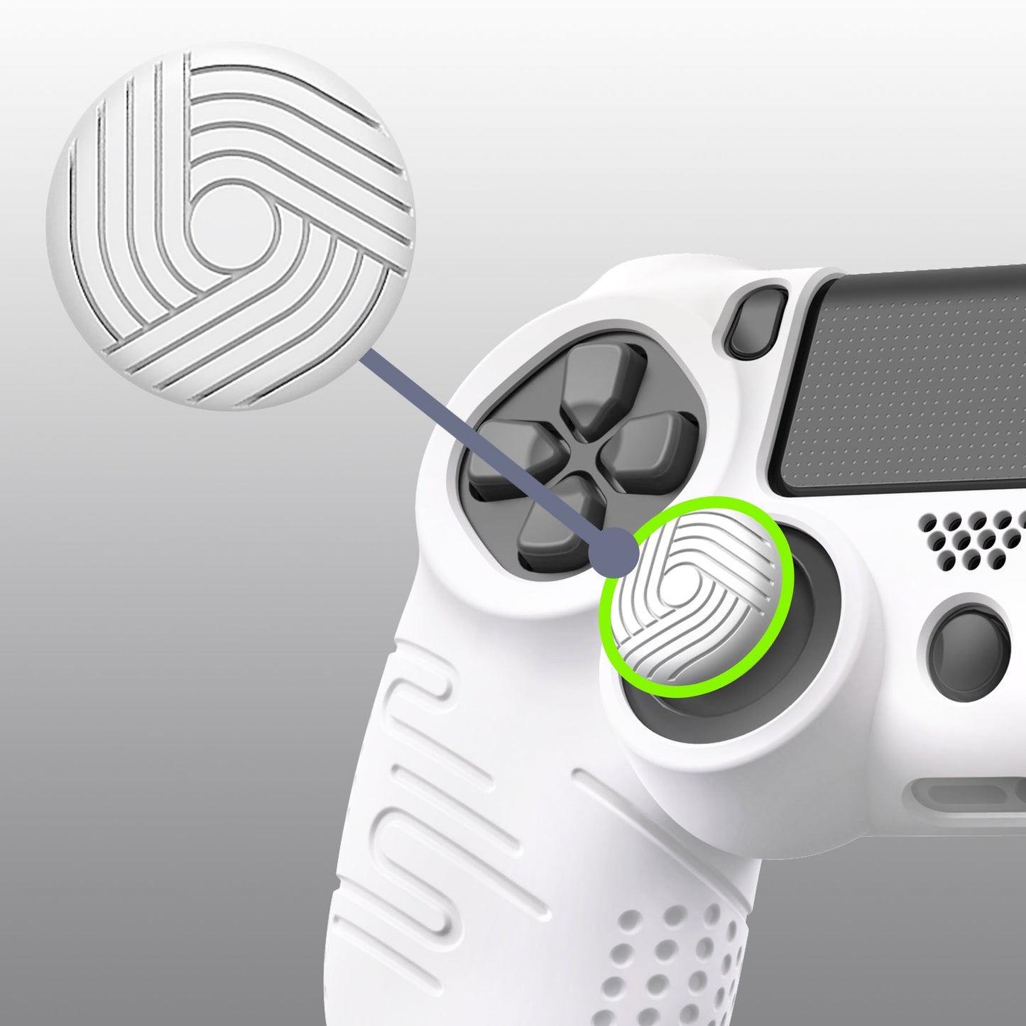 PlayVital Line & Dot シリコン カバー スキン サムグリップキャップ付き PS4 Slim Pro コントローラー用【ホワイト】