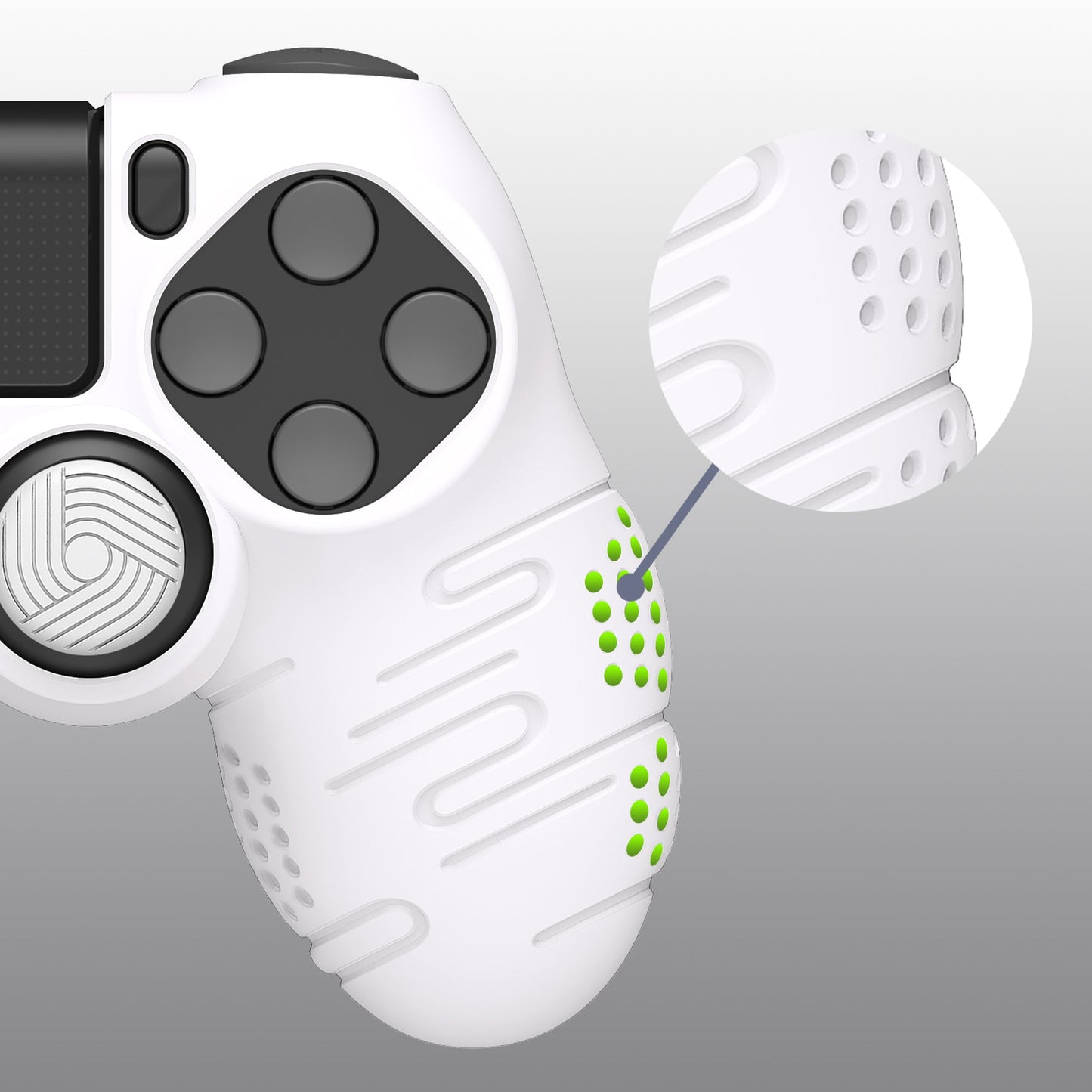 PlayVital Line & Dot シリコン カバー スキン サムグリップキャップ付き PS4 Slim Pro コントローラー用【ホワイト】