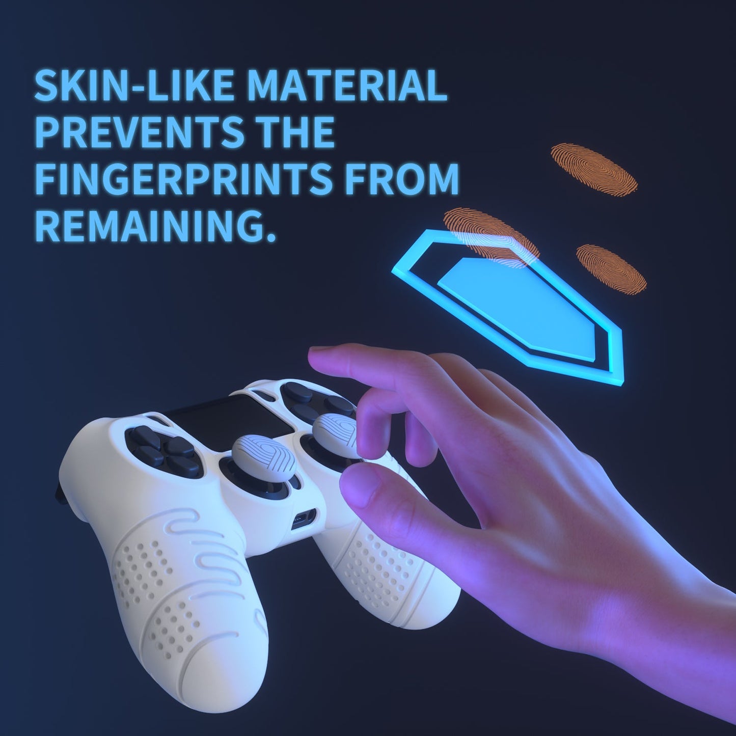 PlayVital Line & Dot シリコン カバー スキン サムグリップキャップ付き PS4 Slim Pro コントローラー用【ホワイト】