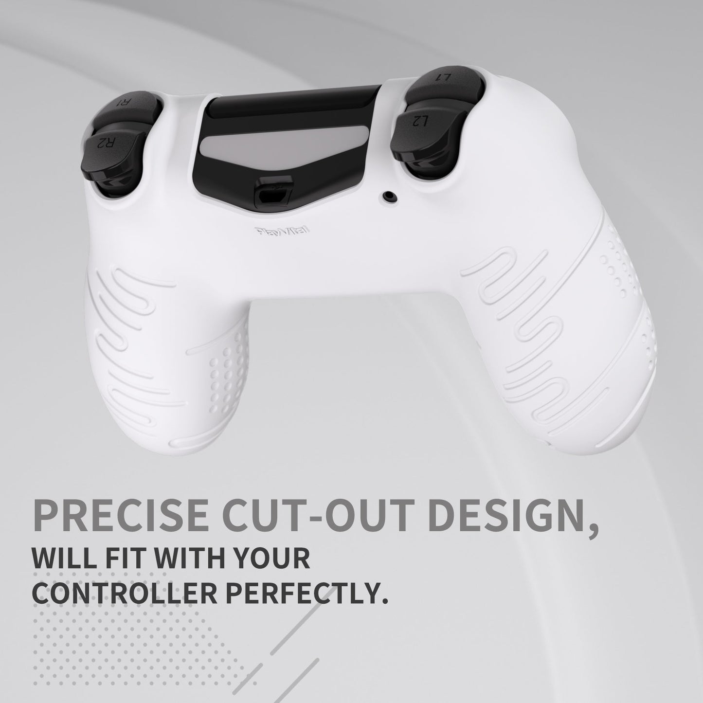 PlayVital Line & Dot シリコン カバー スキン サムグリップキャップ付き PS4 Slim Pro コントローラー用【ホワイト】