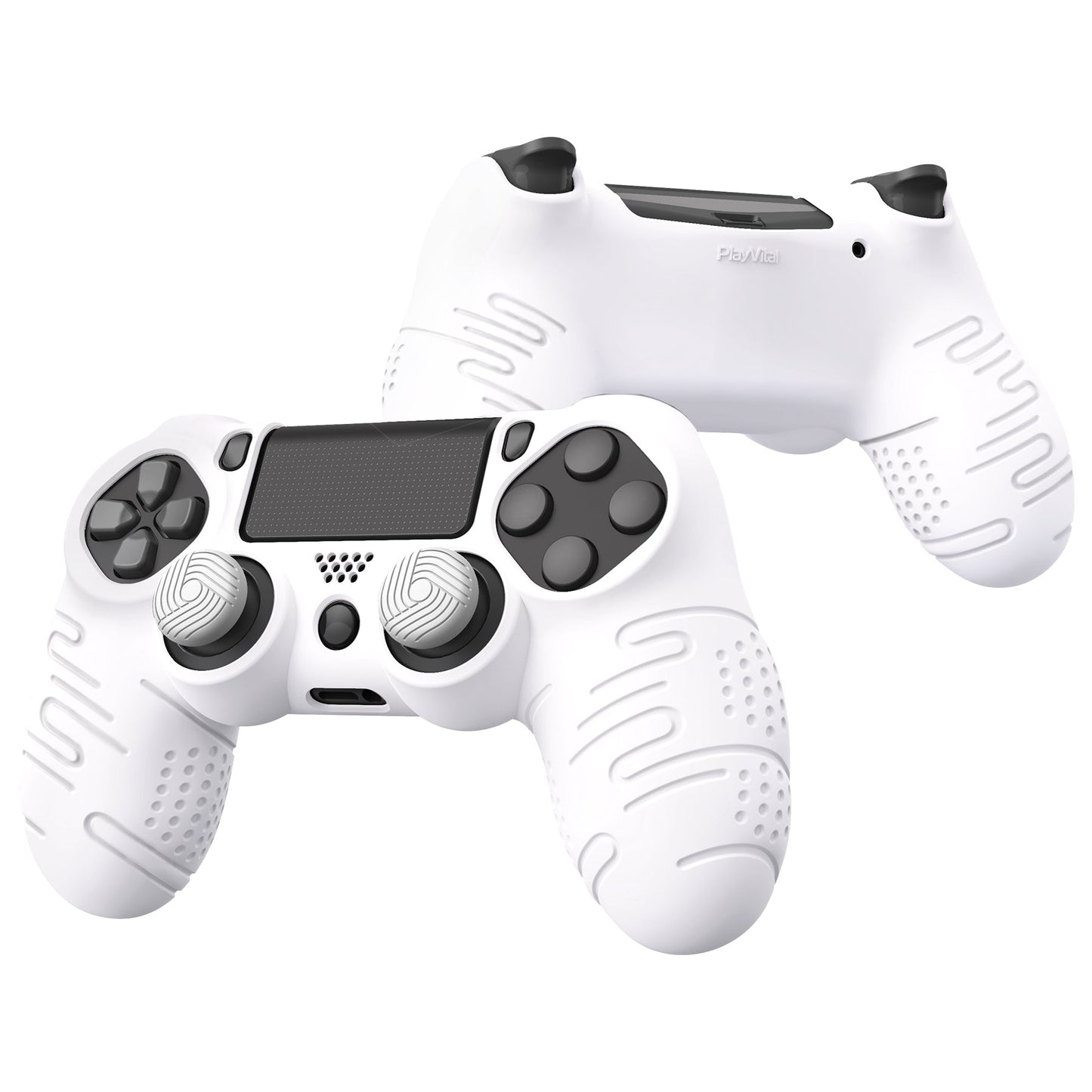 PlayVital Line & Dot シリコン カバー スキン サムグリップキャップ付き PS4 Slim Pro コントローラー用【ホワイト】