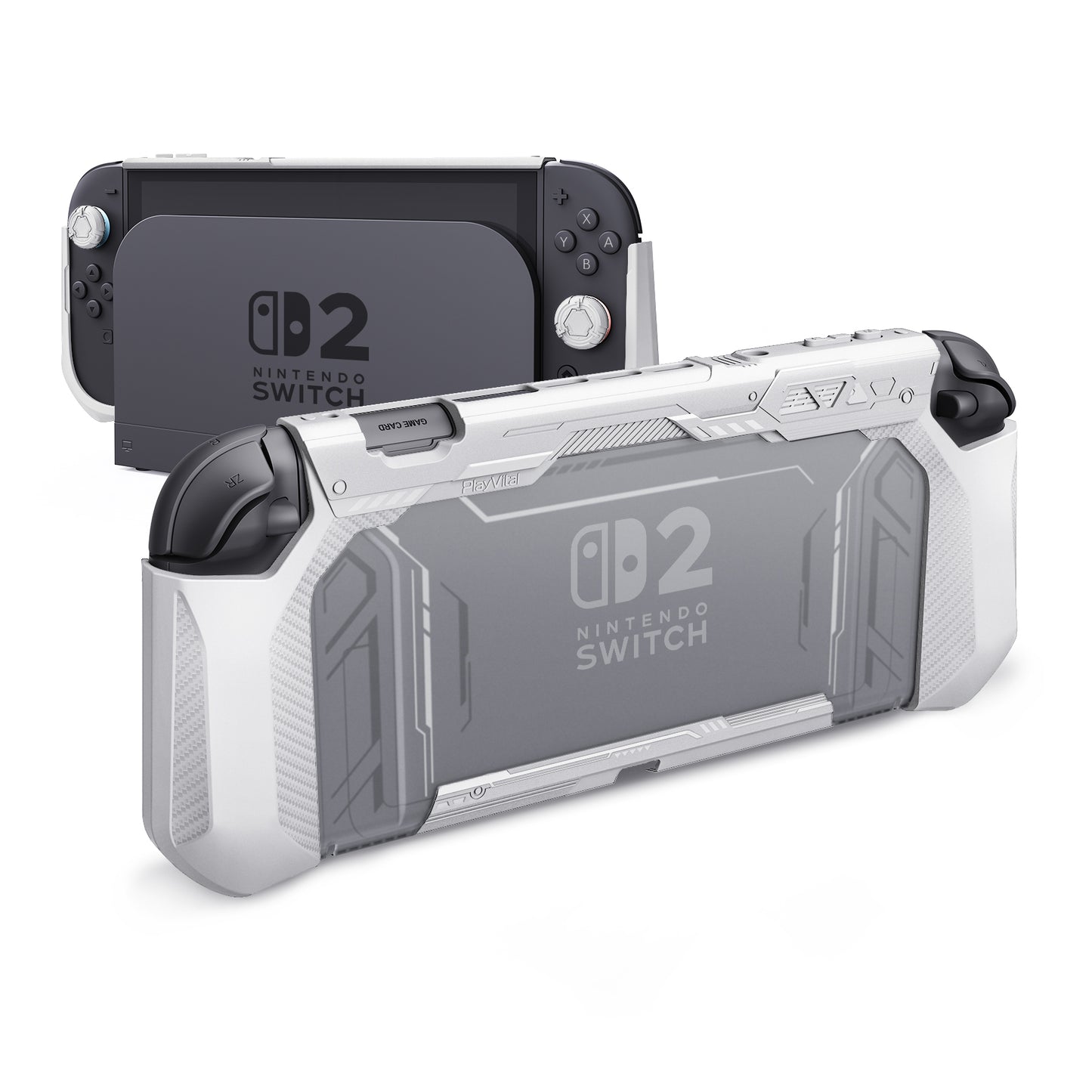 PlayVital METEOR Nintendo Switch 2(2025)対応TPU製ソフト保護ケースカバー ドック対応 親指グリップ付き 耐衝撃 滑り止め キズ防止【ホワイト】