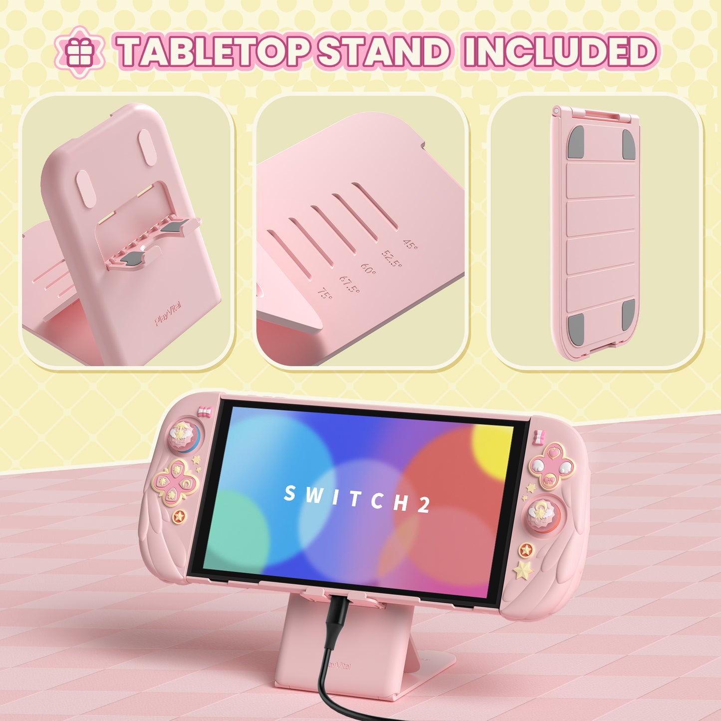 PlayVital Magic Wings Nintendo Switch 2(2025)対応保護カバーケース【ピンク】