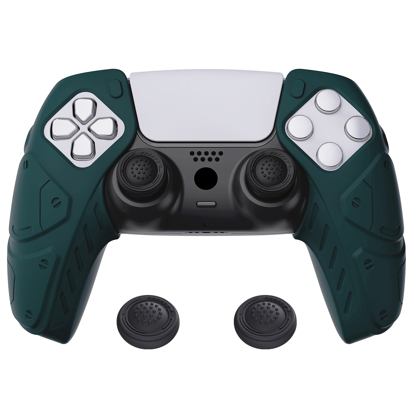 PlayVital Mecha Edition Anti-Slip Silicone Cover Skin with Thumb Grip Caps for PS5 Wireless Controller - Compatible with Charging Station - Racing Green - JGPF004 PlayVital