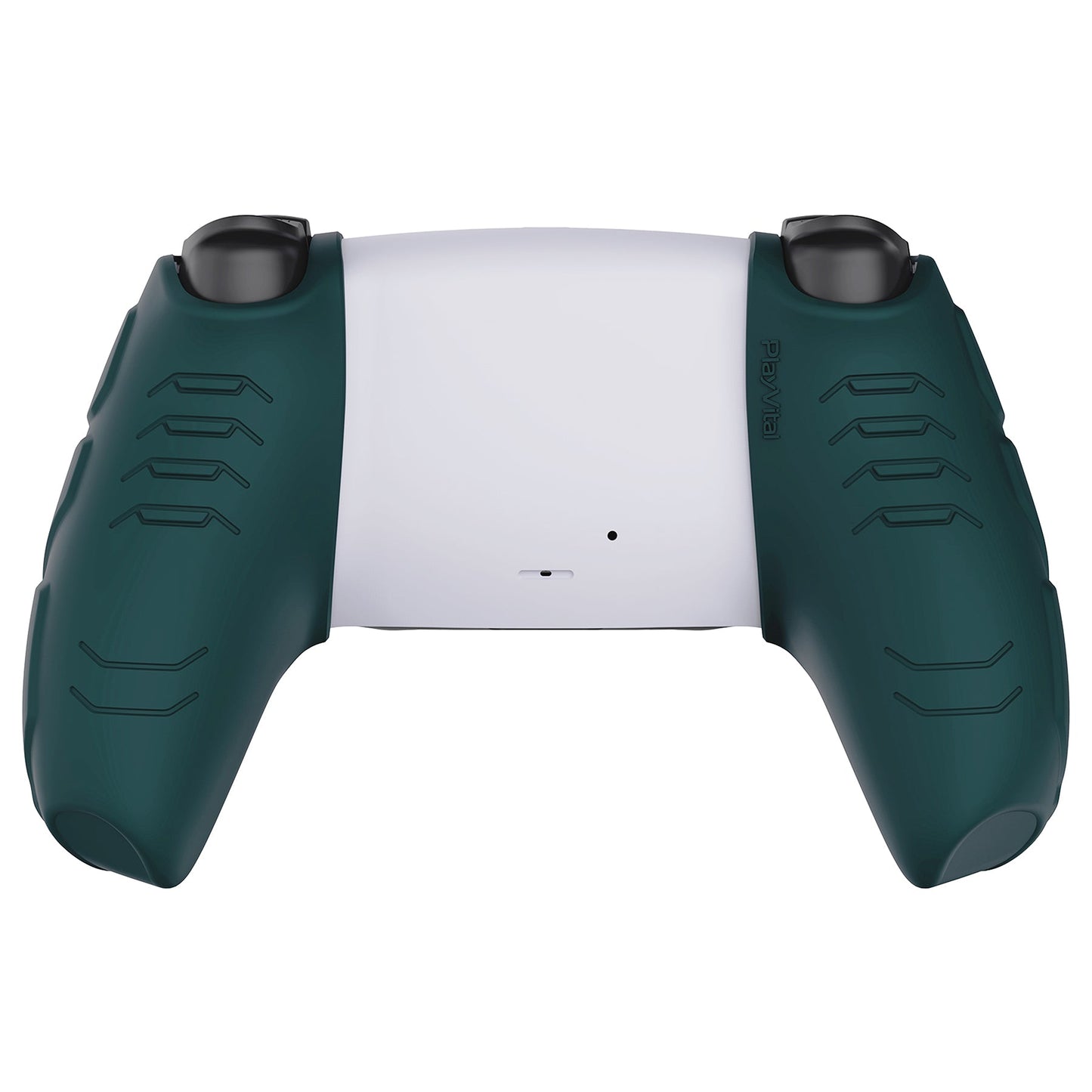 PlayVital Mecha Edition Anti-Slip Silicone Cover Skin with Thumb Grip Caps for PS5 Wireless Controller - Compatible with Charging Station - Racing Green - JGPF004 PlayVital
