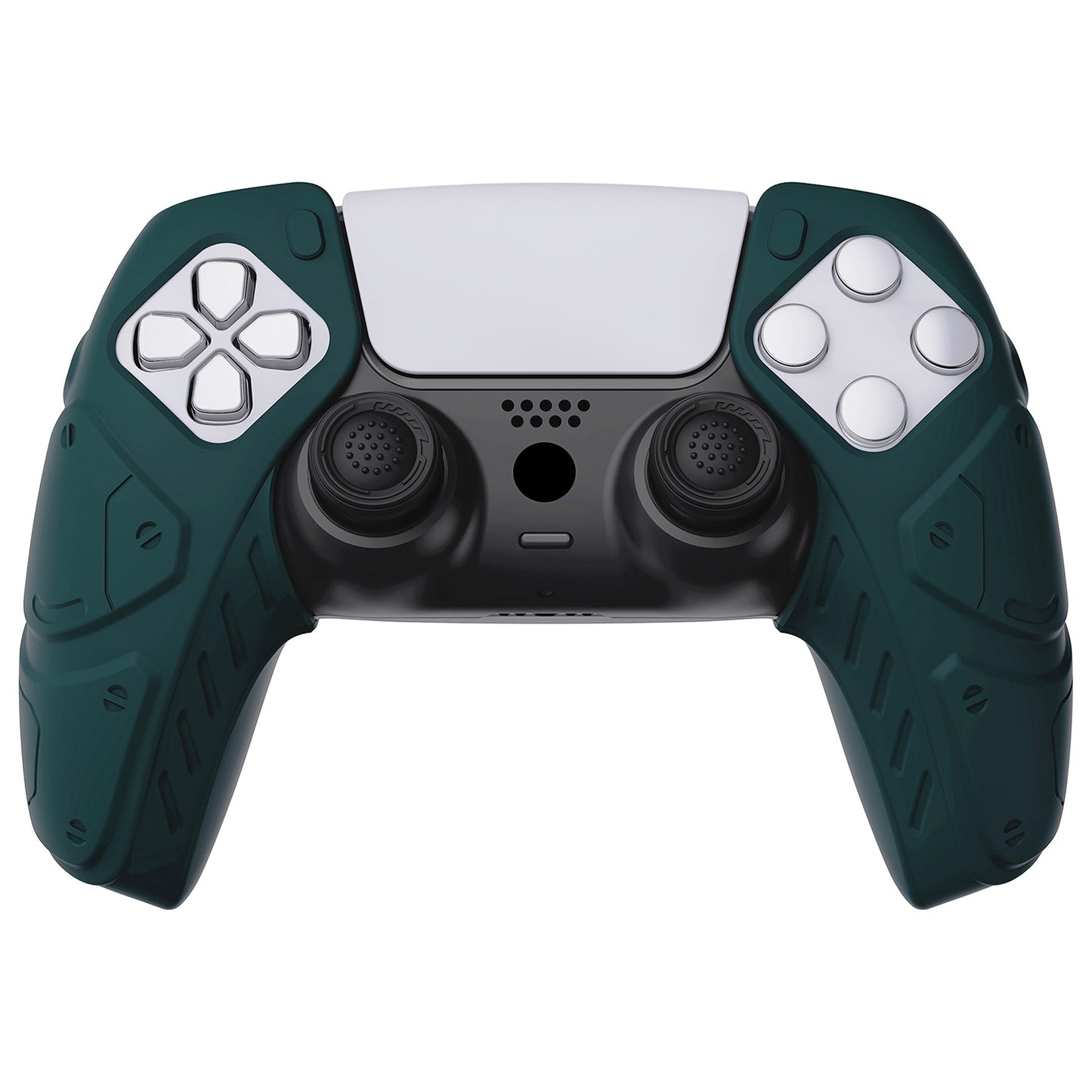 PlayVital Mecha Edition Anti-Slip Silicone Cover Skin with Thumb Grip Caps for PS5 Wireless Controller - Compatible with Charging Station - Racing Green - JGPF004 PlayVital
