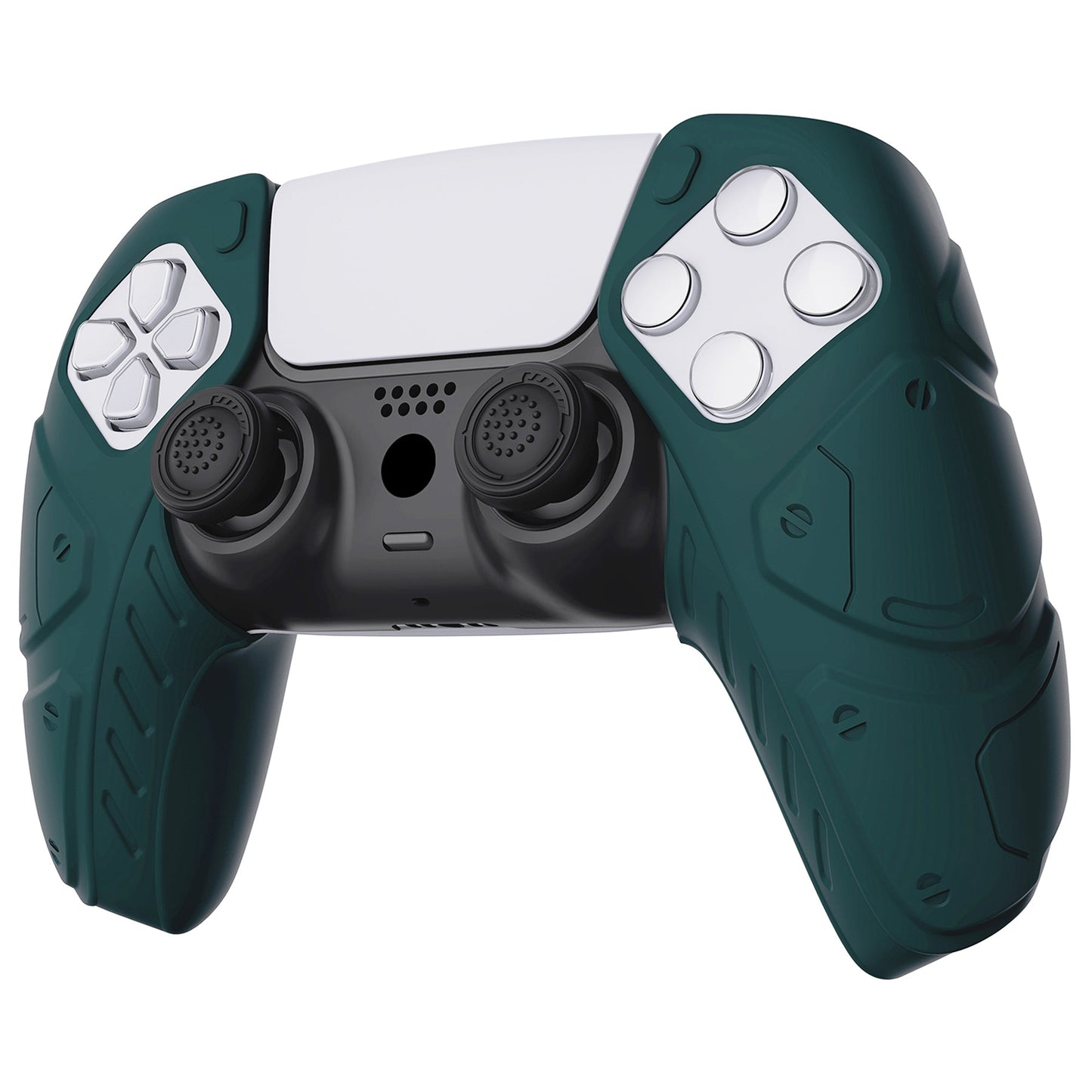 PlayVital Mecha Edition Anti-Slip Silicone Cover Skin with Thumb Grip Caps for PS5 Wireless Controller - Compatible with Charging Station - Racing Green - JGPF004 PlayVital