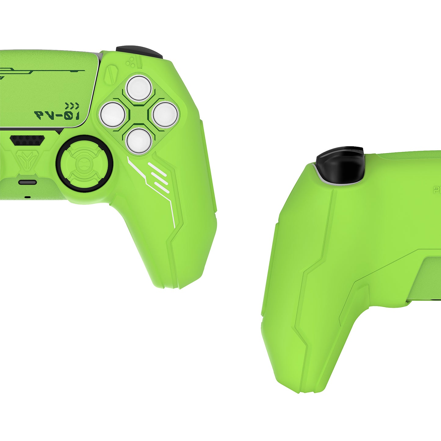 PlayVital Mecha Edition シリコンカバー with 2 ジョイスティックキャップと 6 ステッカー for PS5 コントローラー - 充電ステーション対応【ネオングリーン】