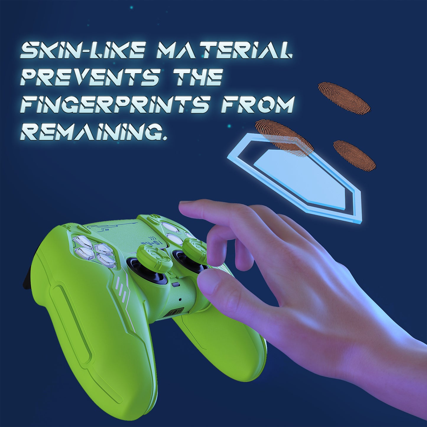 PlayVital Mecha Edition シリコンカバー with 2 ジョイスティックキャップと 6 ステッカー for PS5 コントローラー - 充電ステーション対応【ネオングリーン】