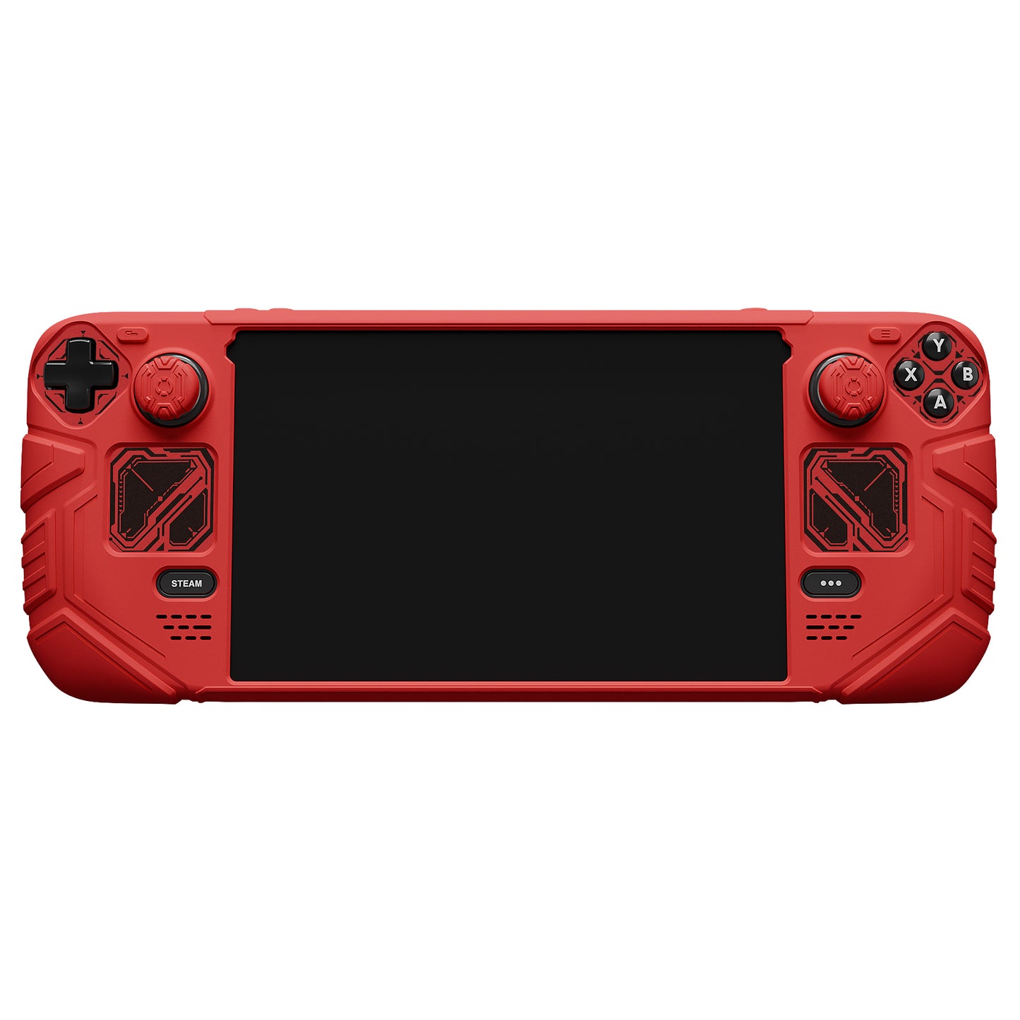 PlayVital Steam Deck OLED&LCD 向け メカ風保護ケース バックボタン強化セット付 サムグリップ&ステッカー付き【レッド】