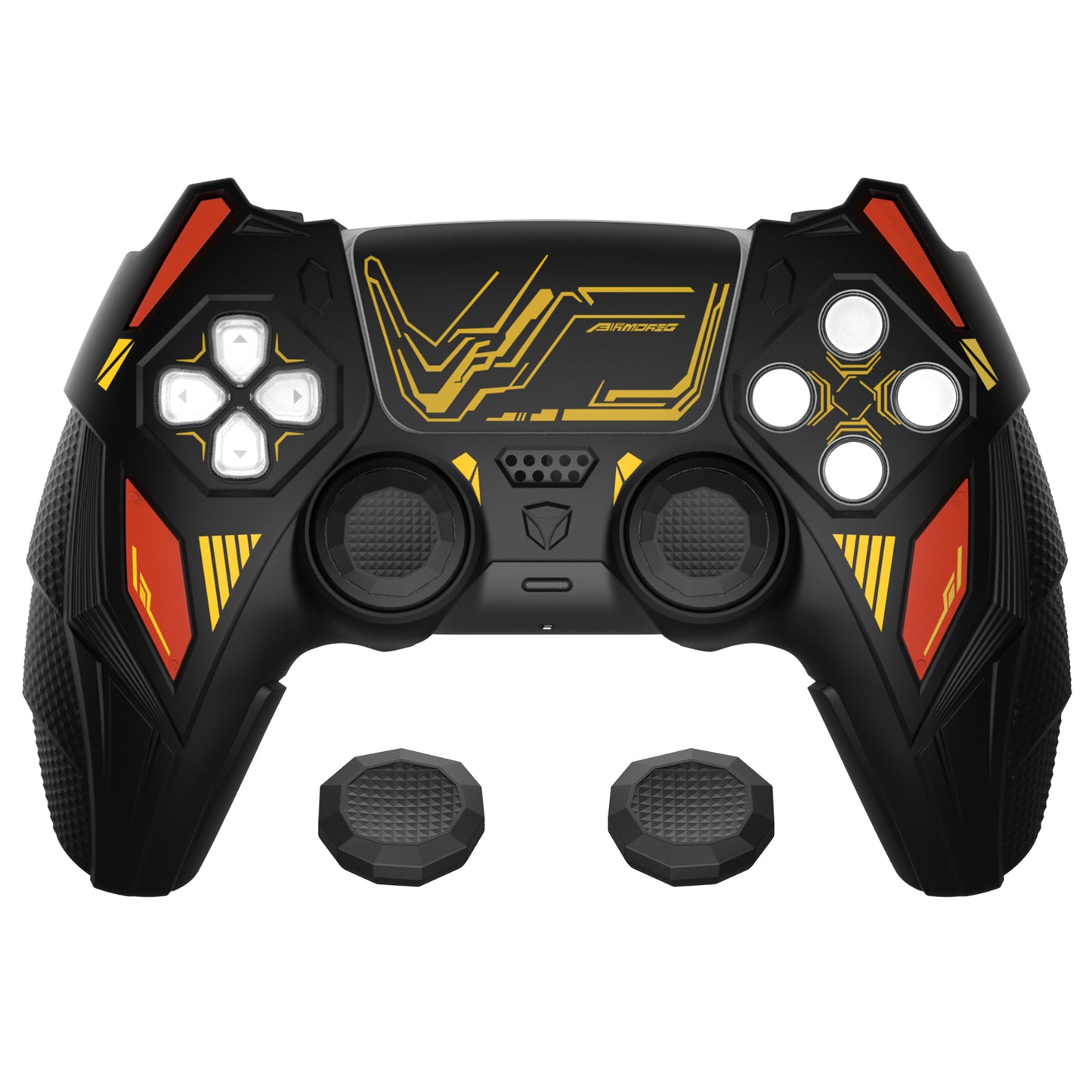 PlayVital メカライノ シリコンカバー PS5用(サムグリップ&ステッカー付き)充電ドック対応【ブラック&コーションレッド】