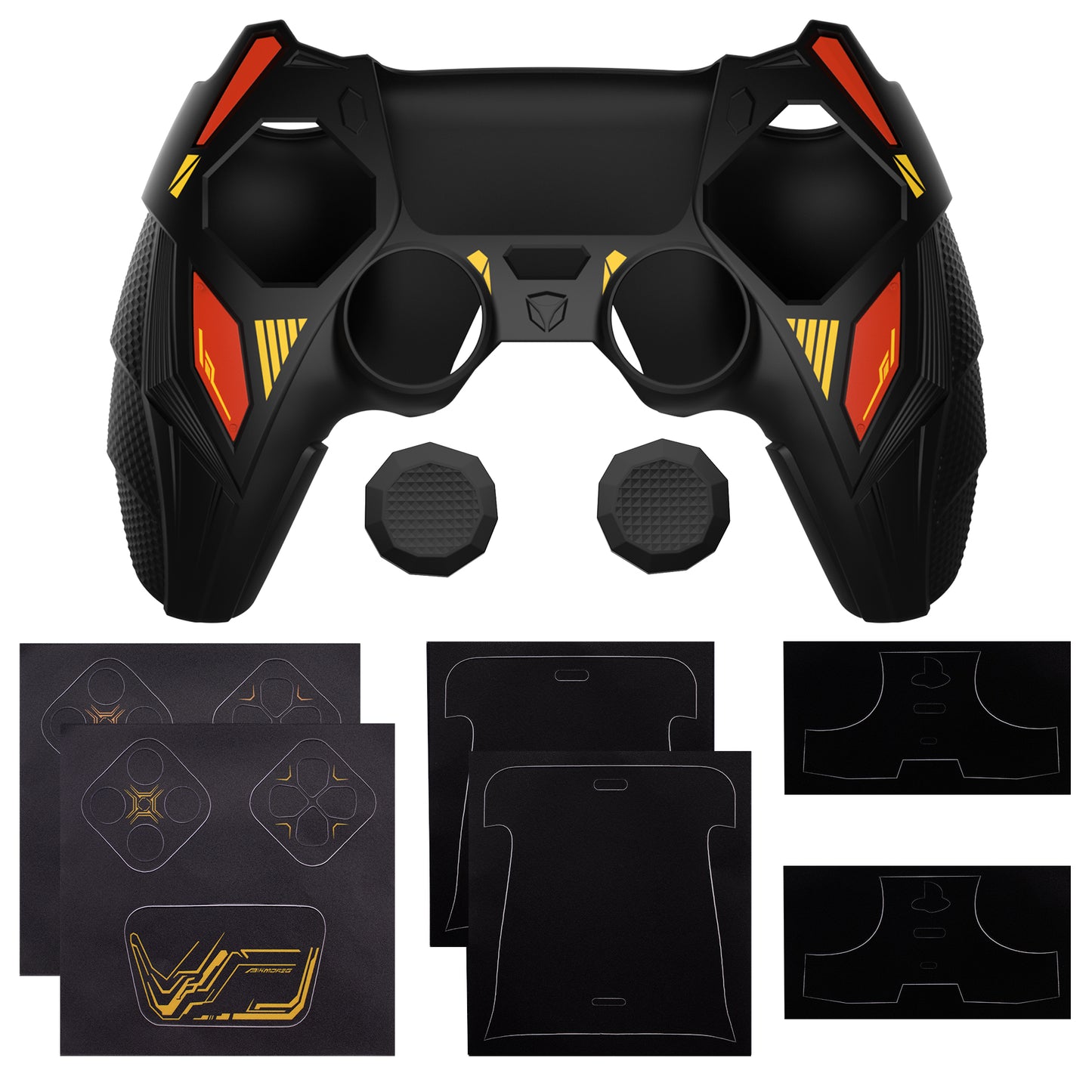 PlayVital メカライノ シリコンカバー PS5用(サムグリップ&ステッカー付き)充電ドック対応【ブラック&コーションレッド】