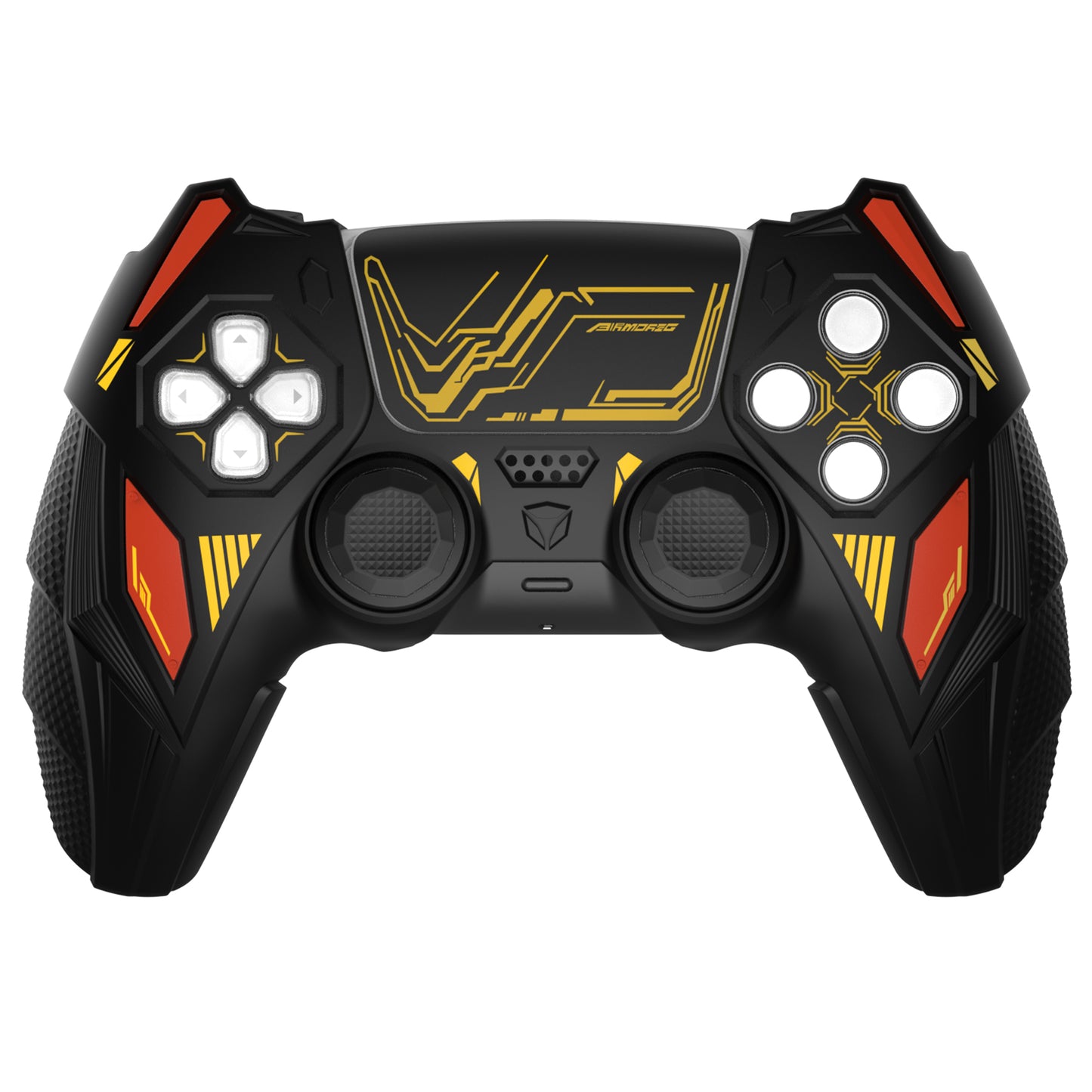 PlayVital メカライノ シリコンカバー PS5用(サムグリップ&ステッカー付き)充電ドック対応【ブラック&コーションレッド】