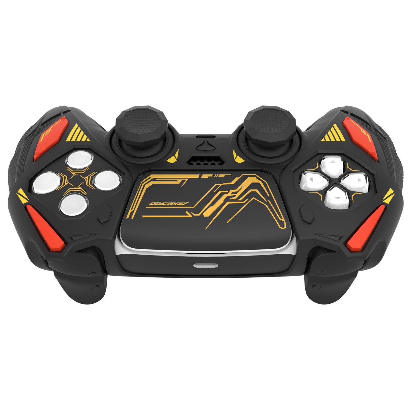 PlayVital メカライノ シリコンカバー PS5用(サムグリップ&ステッカー付き)充電ドック対応【ブラック&コーションレッド】