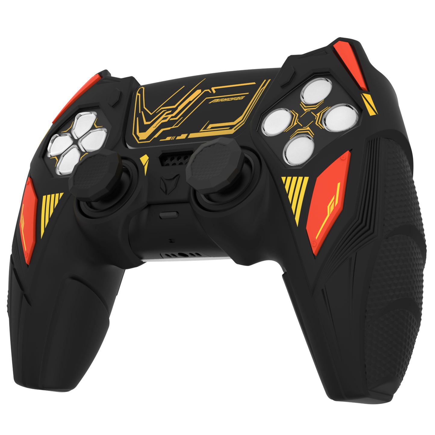 PlayVital メカライノ シリコンカバー PS5用(サムグリップ&ステッカー付き)充電ドック対応【ブラック&コーションレッド】