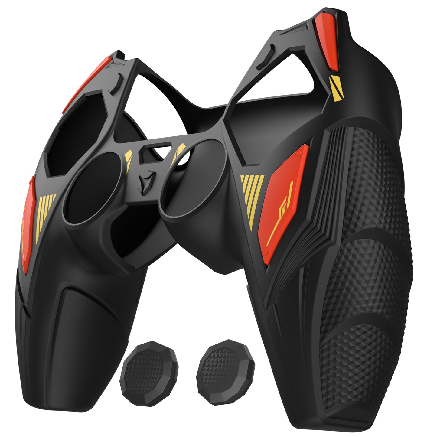 PlayVital メカライノ シリコンカバー PS5用(サムグリップ&ステッカー付き)充電ドック対応【ブラック&コーションレッド】