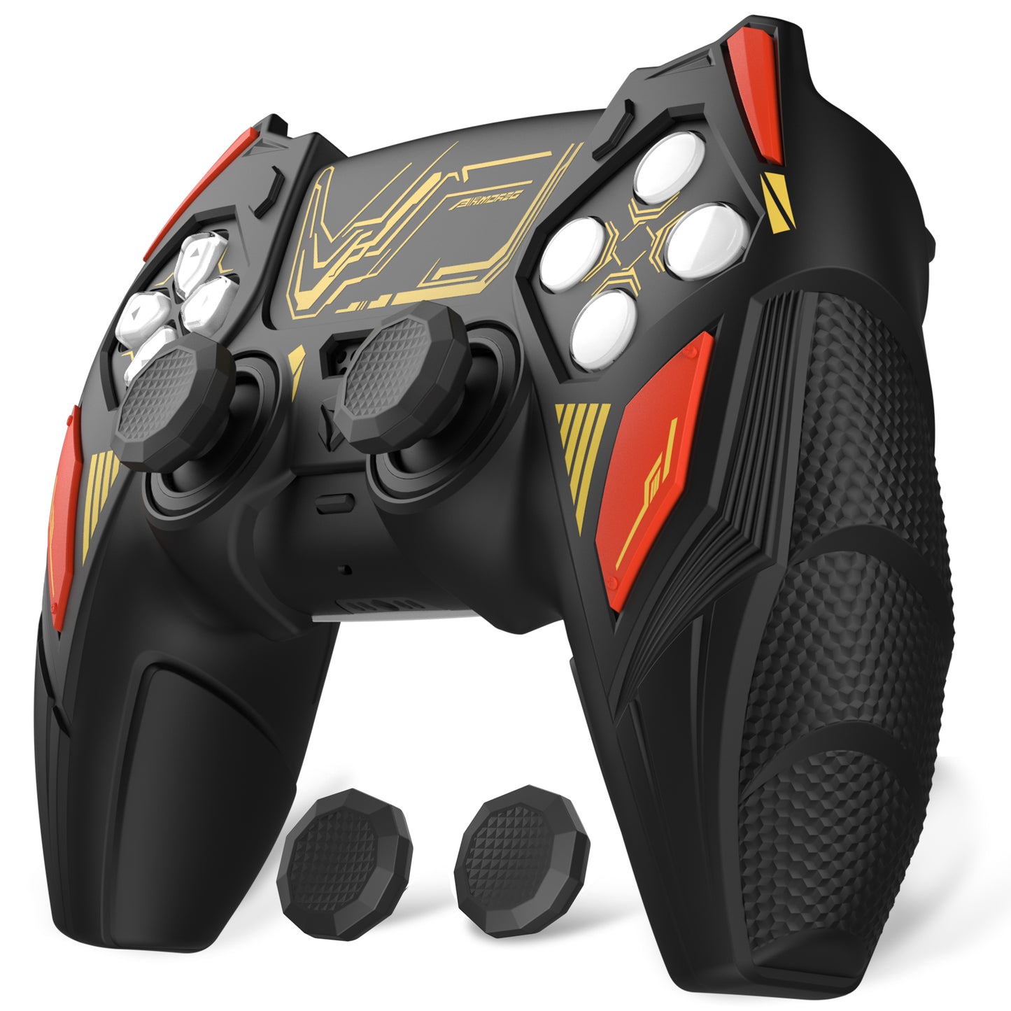 PlayVital メカライノ シリコンカバー PS5用(サムグリップ&ステッカー付き)充電ドック対応【ブラック&コーションレッド】