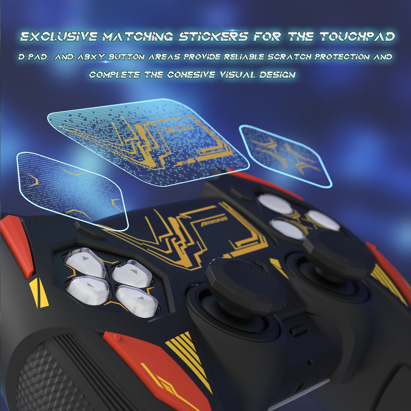 PlayVital メカライノ シリコンカバー PS5用(サムグリップ&ステッカー付き)充電ドック対応【ブラック&コーションレッド】
